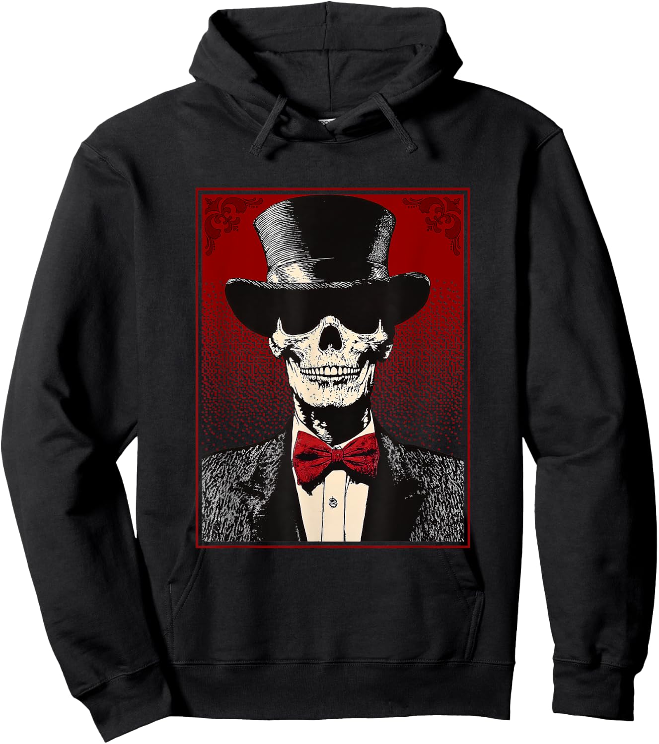 Skull in a Top Hat - Skeleton Wearing Hat and Tie Hoodie - Hoodie | Black