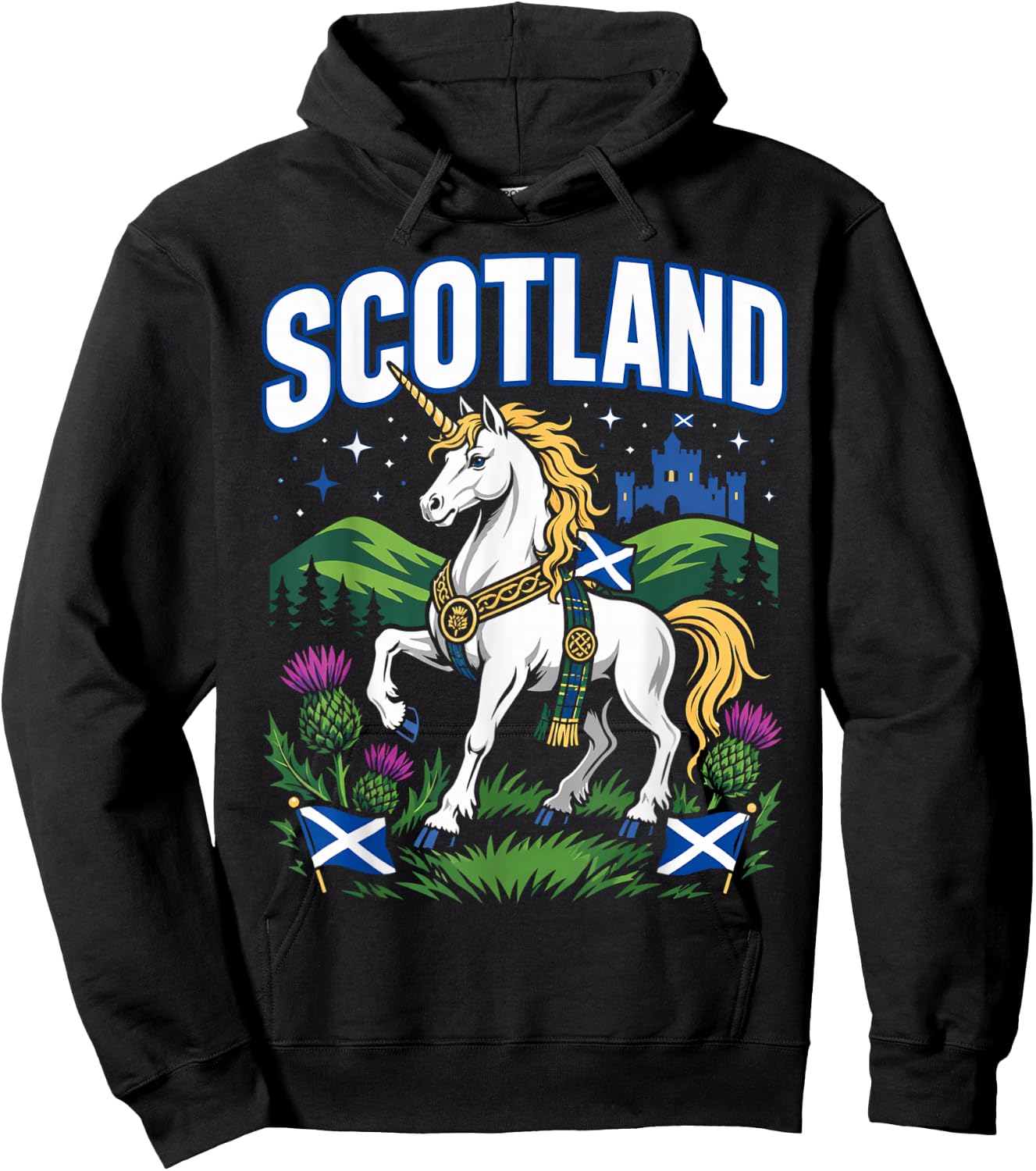 Men Scottish Unicorn Flag Thistle Hoodie - Hoodie | Black