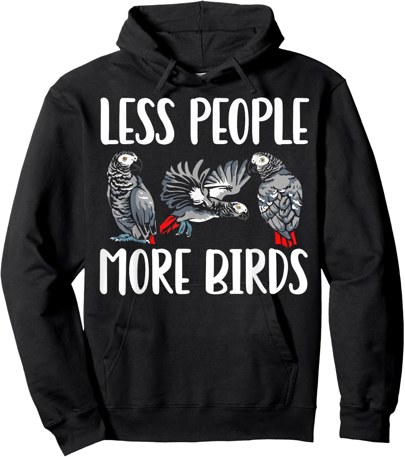 Less People More Birds African Bird Parrot Design African Grey Parrot - Black, Small, Men's, Short Sleeve, Cotton 65%, Polyester 35% Hoodie - Hoodie | Black