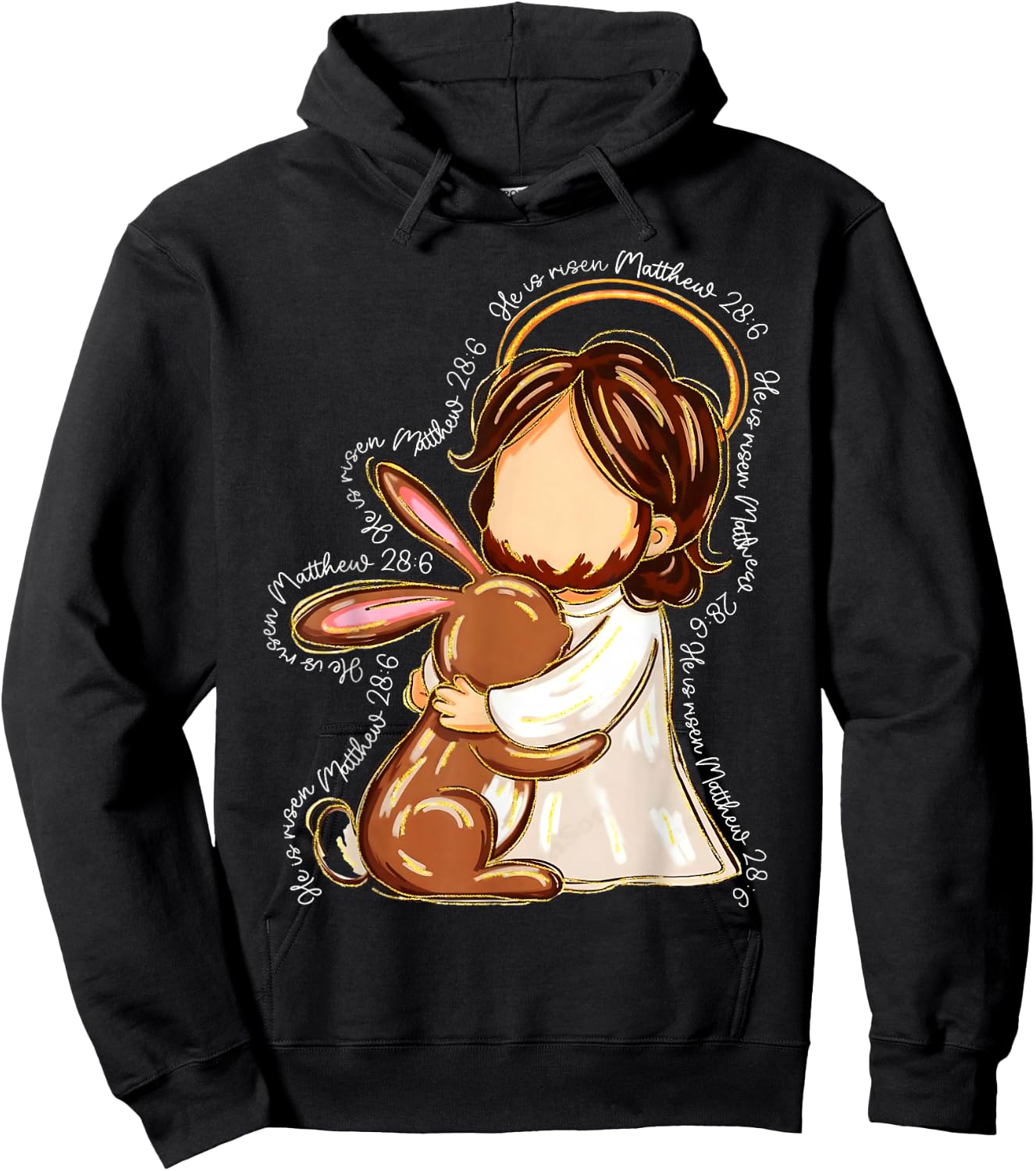 MATTHEW 28:6 Jesus Easter Hugging Bunny Christian Easter Hoodie - Hoodie | Black