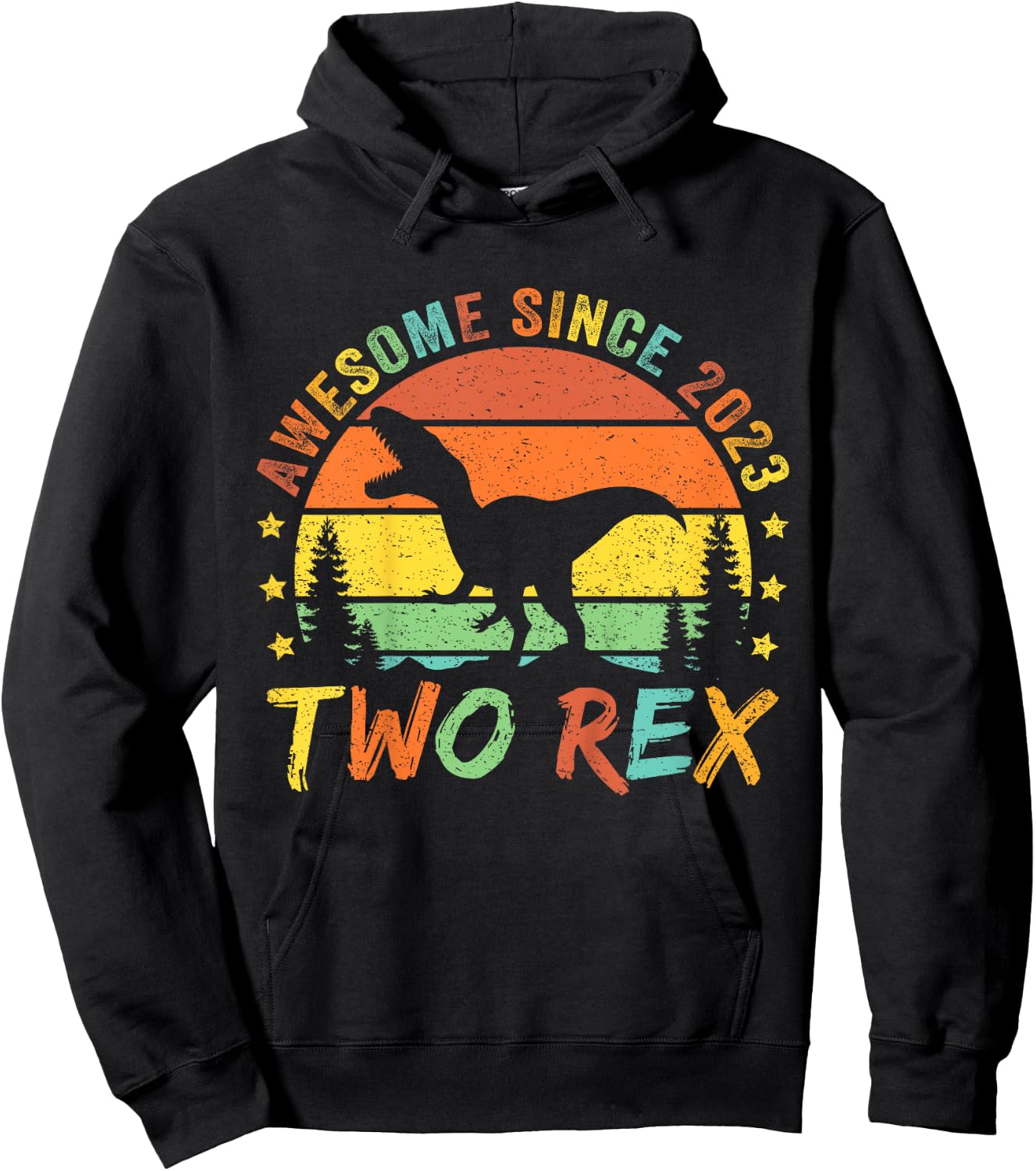 Kids Two Rex 2nd Birthday Boy Second Dinosaur 2 Year Old Hoodie - Hoodie | Black