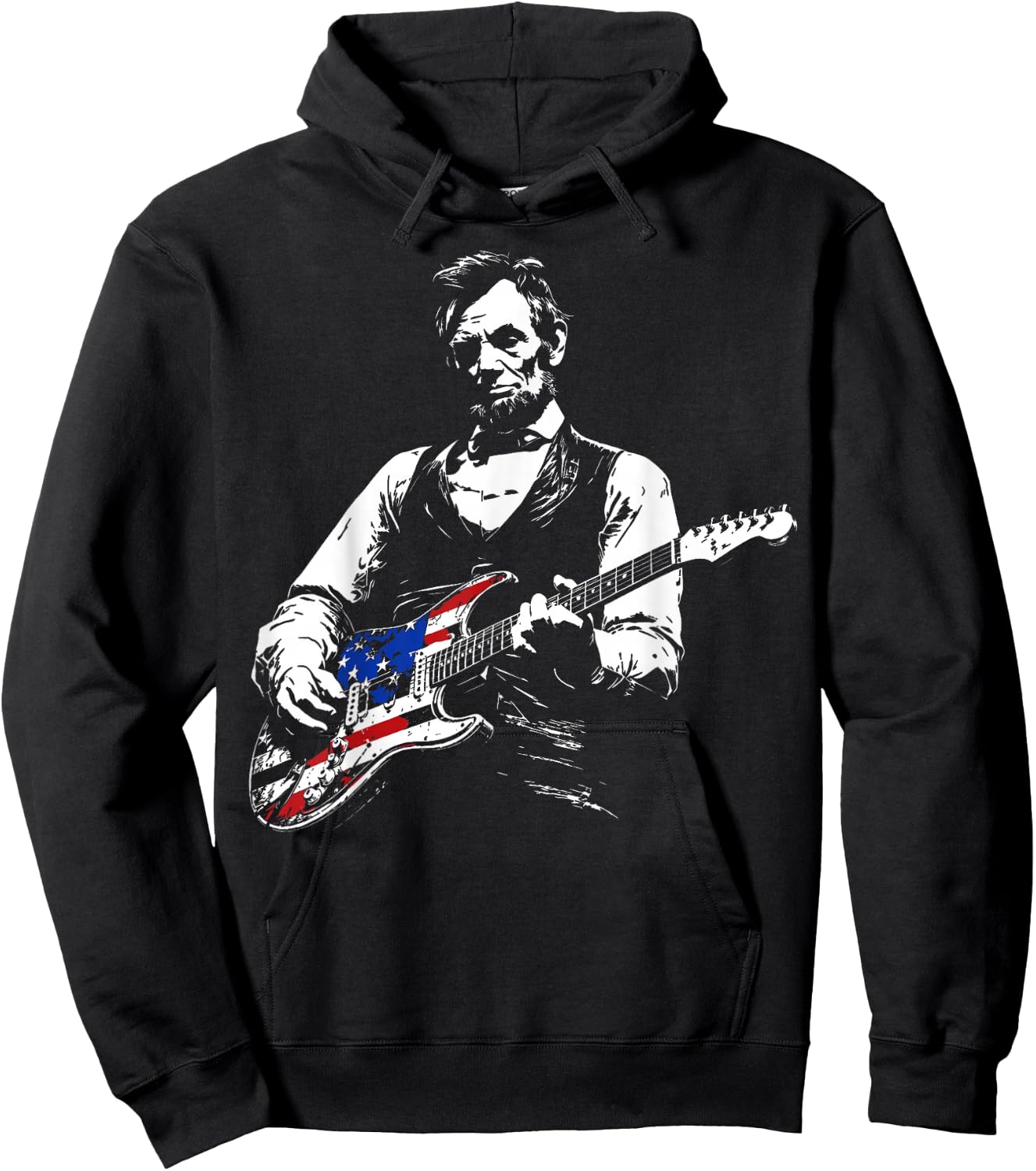 Abraham Lincoln American Flag Guitar Vintage Rock Music Hoodie - Hoodie | Black