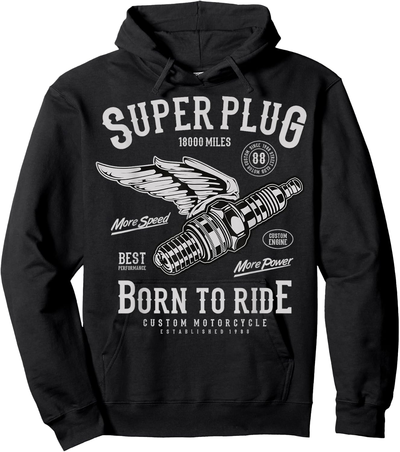 Super Spark Plug Vintage Motorcycle Born to Ride Hoodie - Hoodie | Black