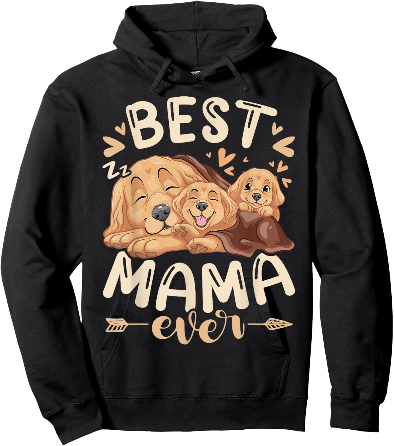 Best Mama Ever, Golden Retriever & 2 Puppies, Mothers Day Hoodie - Hoodie | Black