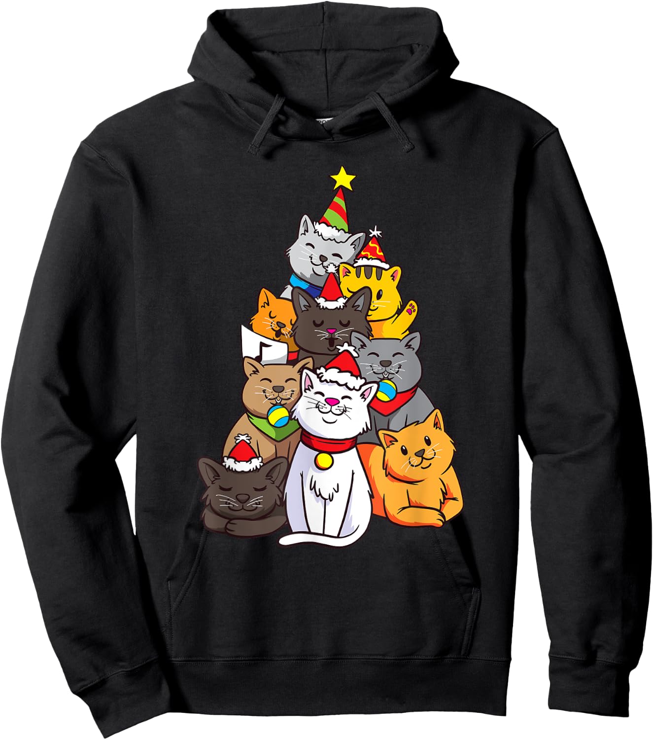 Cute Cat Tree Cats Kitten Christmas Christmas Tree Hoodie - Hoodie | Black
