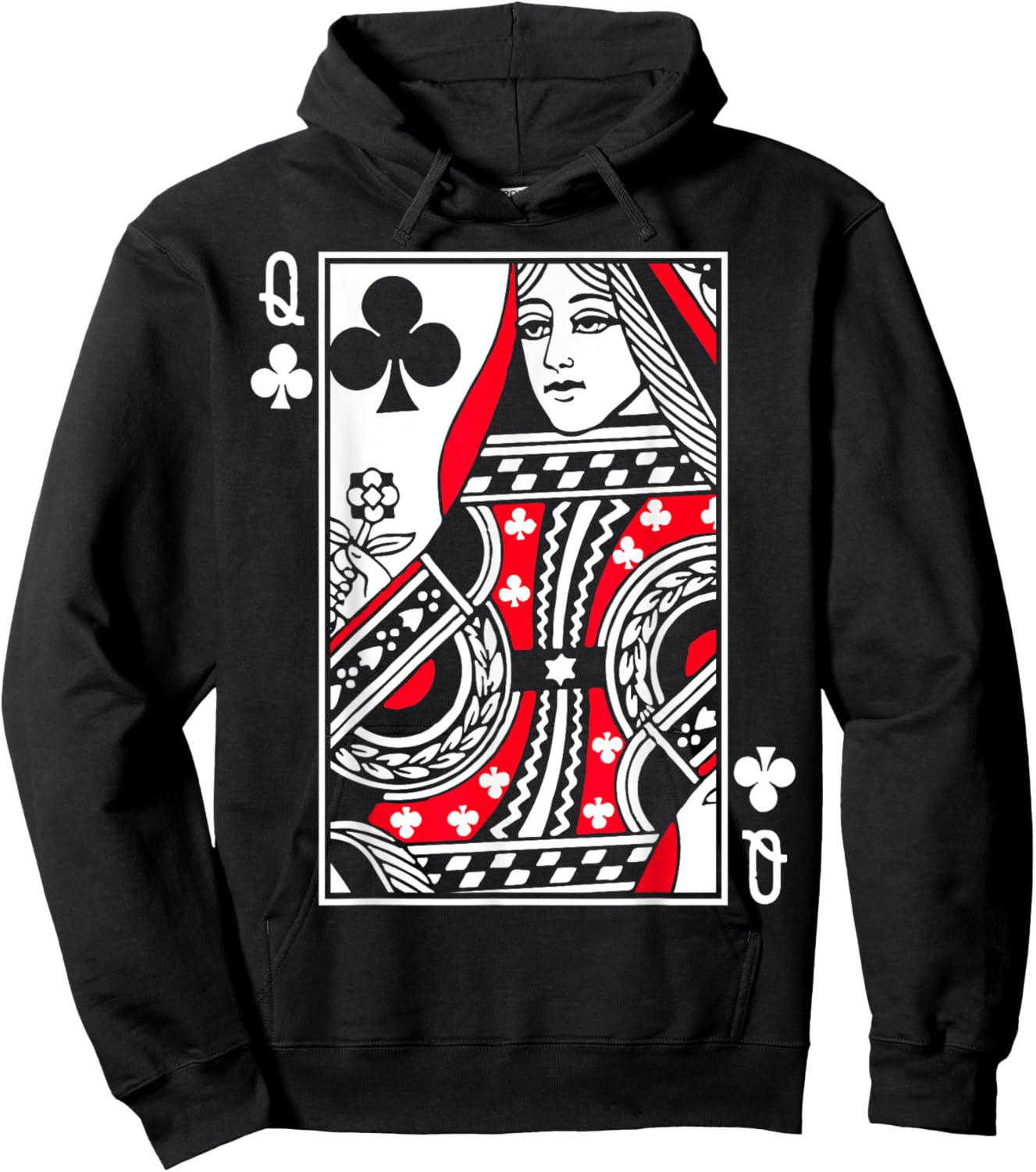 Queen of Clubs Poker or Blackjack Club Queens Playing Card Hoodie - Hoodie | Black