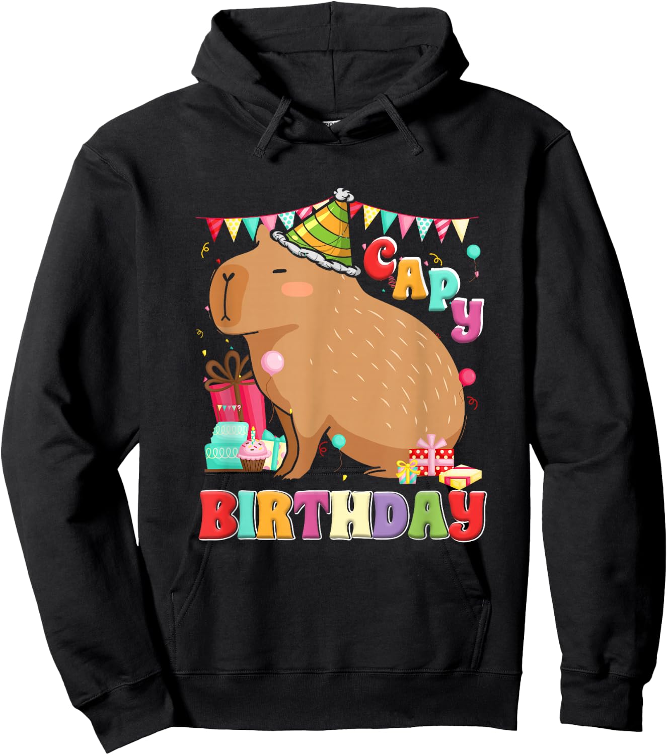 Capy Birthday Capybara Rodent Birthday Party - Children, Teenagers, Capybara Fans, Birthday Party - Children - Black - S - Cartoon - Capybara Birthday Shirt Hoodie - Hoodie | Black