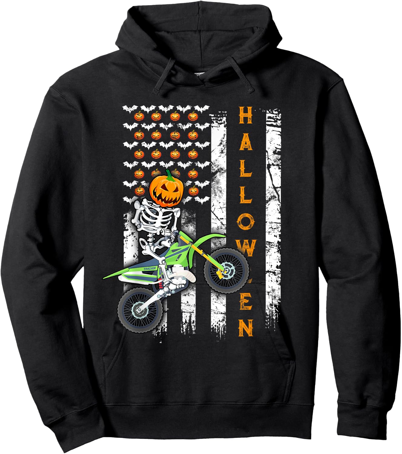 US Flag Skeleton Dirt Bike Halloween Motocross Biker Hoodie - Hoodie | Black