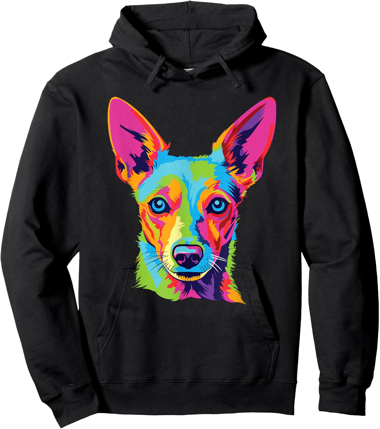 Watercolor Colorful Portuguese Podengo Pequeno Dog Hoodie - Hoodie | Black