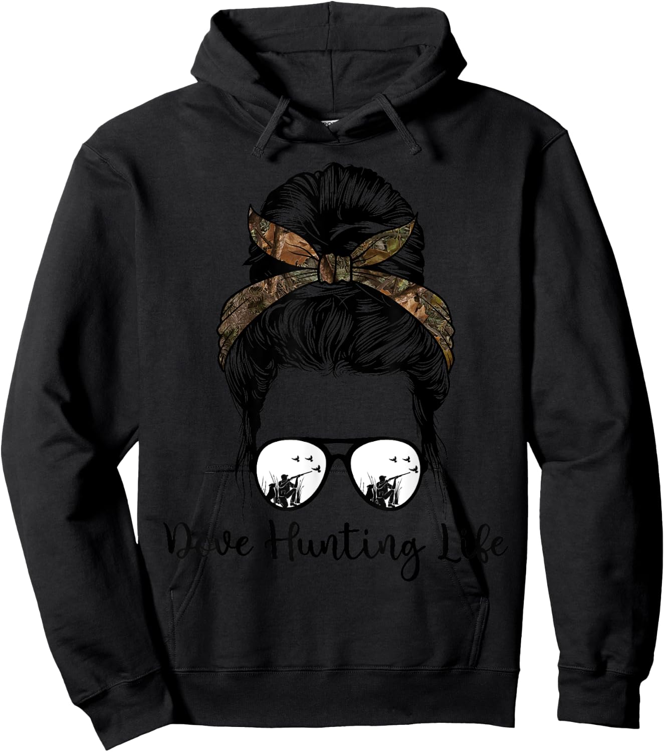 Messy Bun Dove Hunter Women’s Camouflage Hunting Hoodie - Hoodie | Black