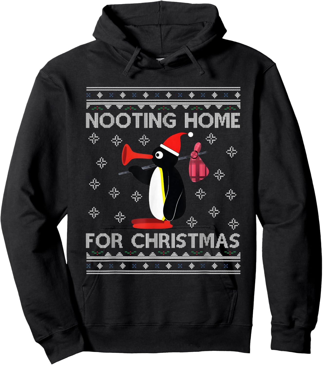 Pingu Nooting Home For Christmas Ugly - Black, Small, -Adults, , Modern , Ugly Christmas, Penguin, Christmas Hoodie - Hoodie | Black