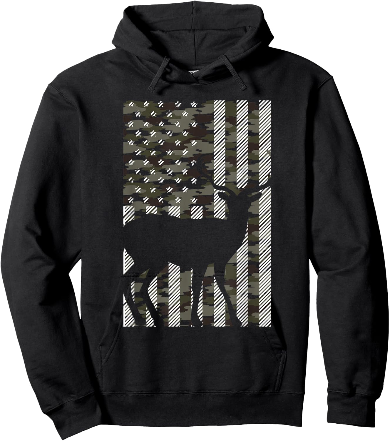 Camo American Flag Deer Vintage Buck Elk Hunting Hunter Gift Hoodie - Hoodie | Black