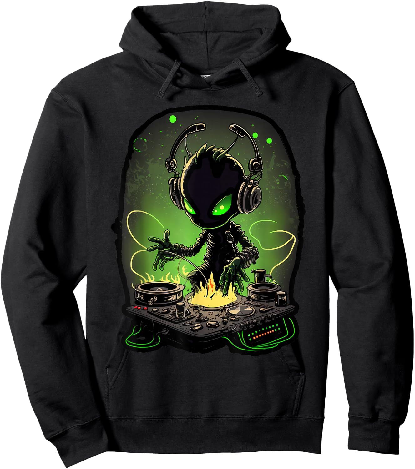Astronaut Alien DJ, Alien DJing in Space, EDM Alien Rave Hoodie - Hoodie | Black