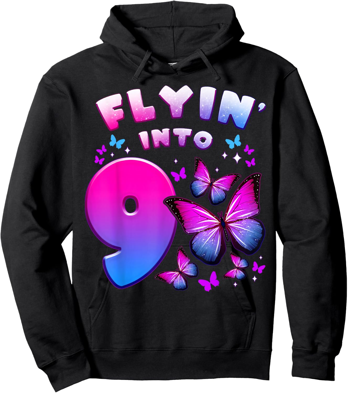 Birthday Girl 9 Year Old, Butterfly, Number 9 Hoodie - Hoodie | Black