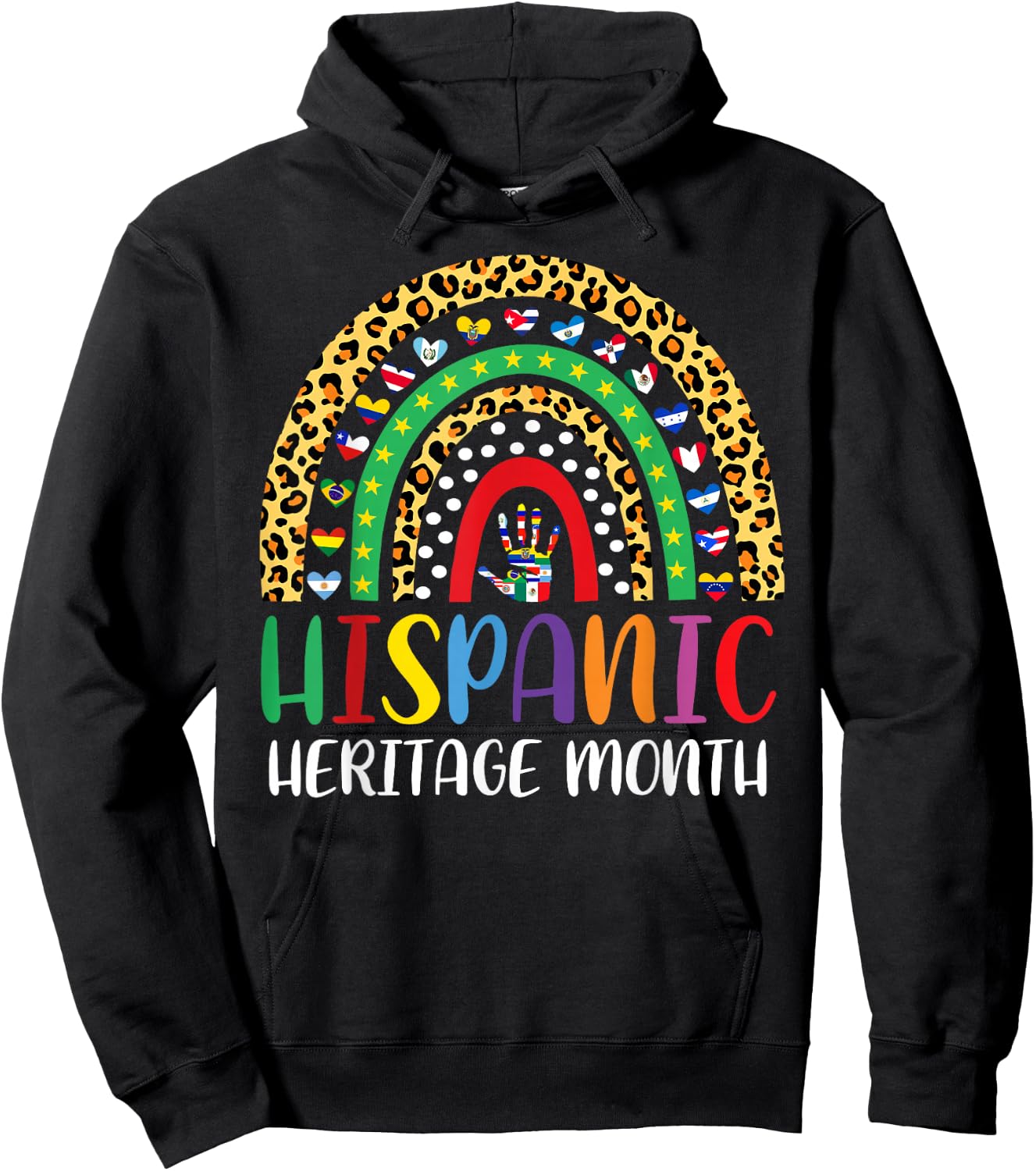 National Hispanic Heritage Month Rainbow Countries Flags Hoodie - Hoodie | Black