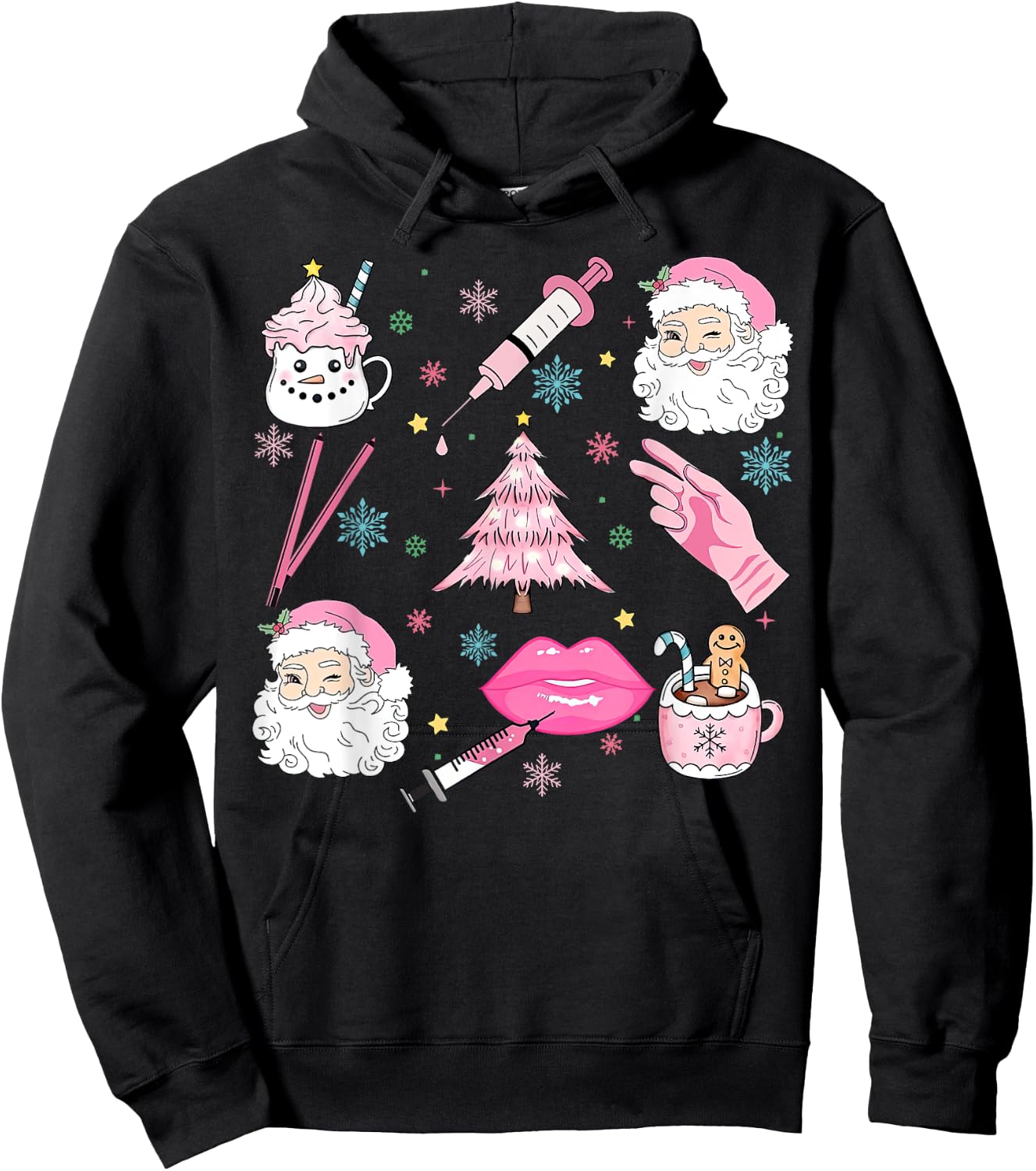 Retro Christmas Botox Dealer Aesthetic Nurse Injector Filler Hoodie - Hoodie | Black