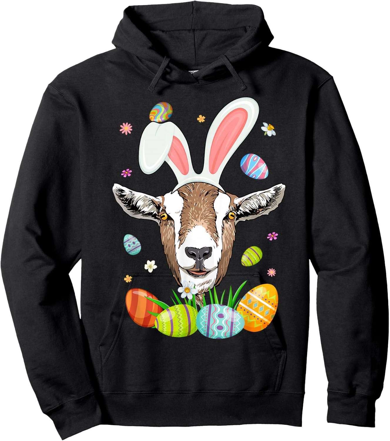 Cute Goat Face With Bunny Ears Colorful Eggs Easter Day Kids Hoodie - Hoodie | Black