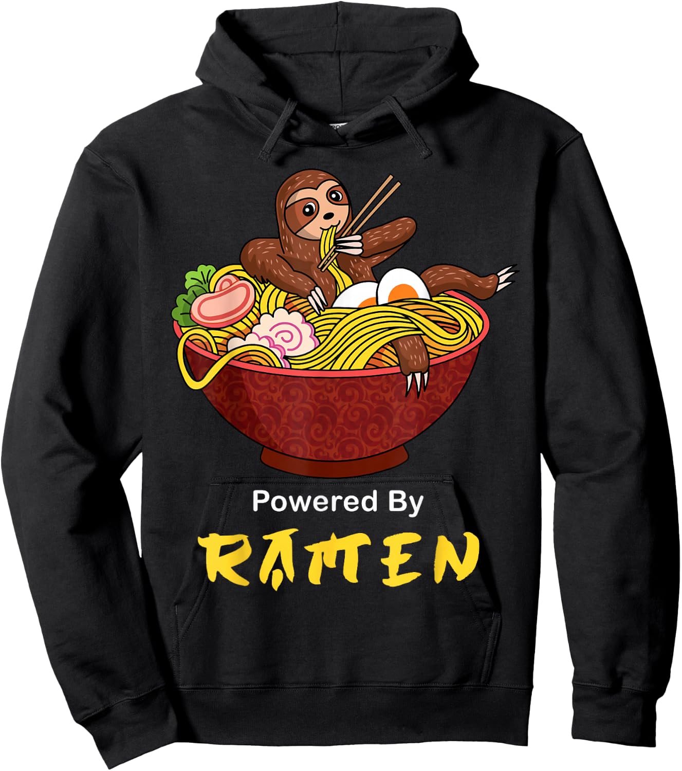 Powered By Ramen Funny Japanese Noodles Sloth Anime Outfit Hoodie - Hoodie | Black