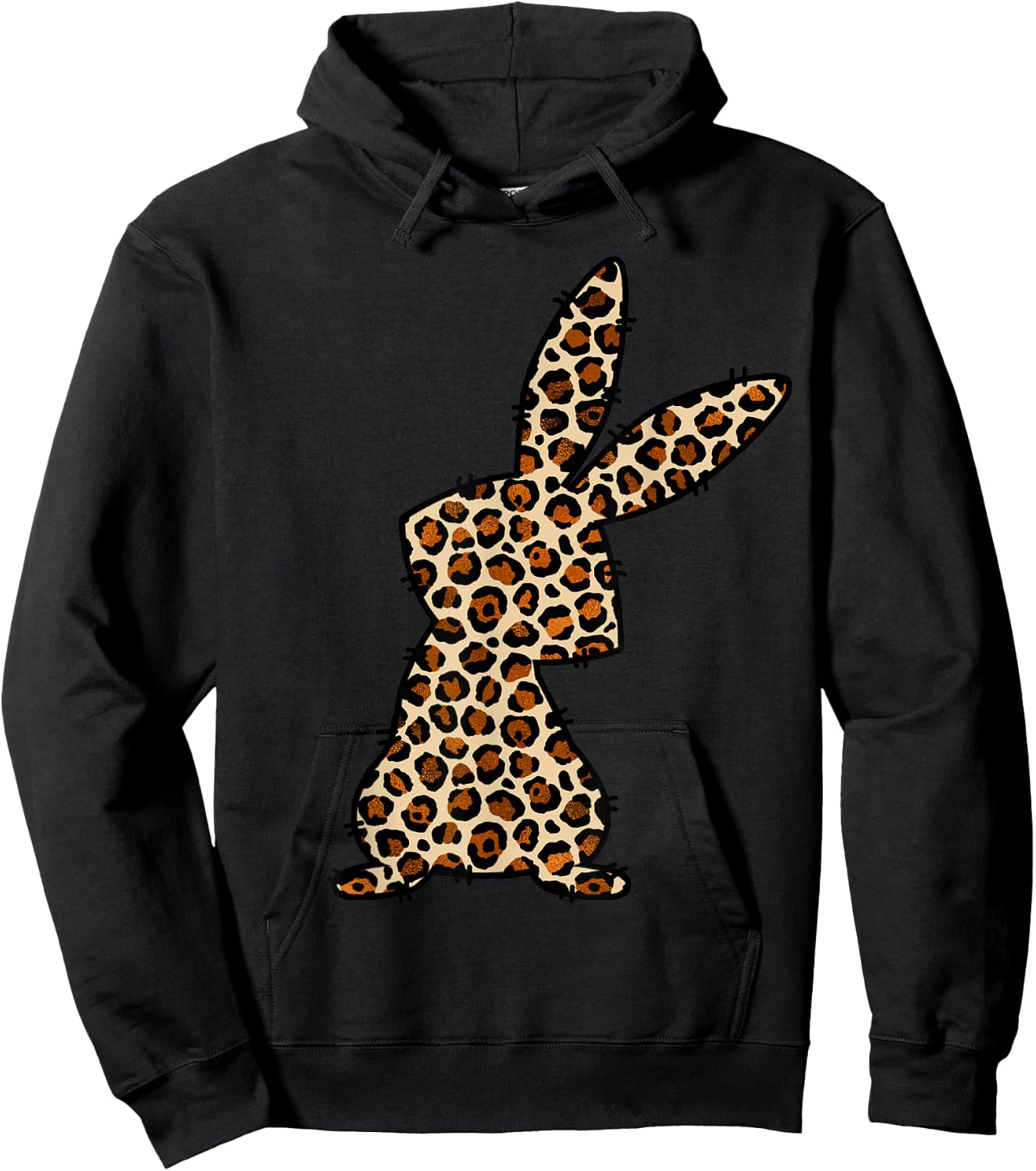 Women's Happy Easter Bunny Leopard Print Leo Rabbit Ears Easter , White Hoodie - Hoodie | Black