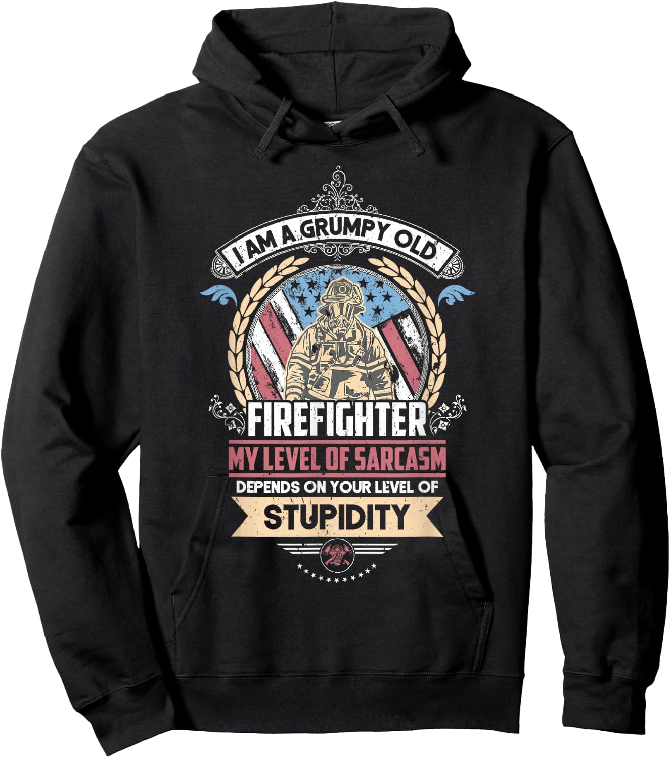 Grumpy Old Firefighter Patriotic Usa American Flag Hoodie - Hoodie | Black