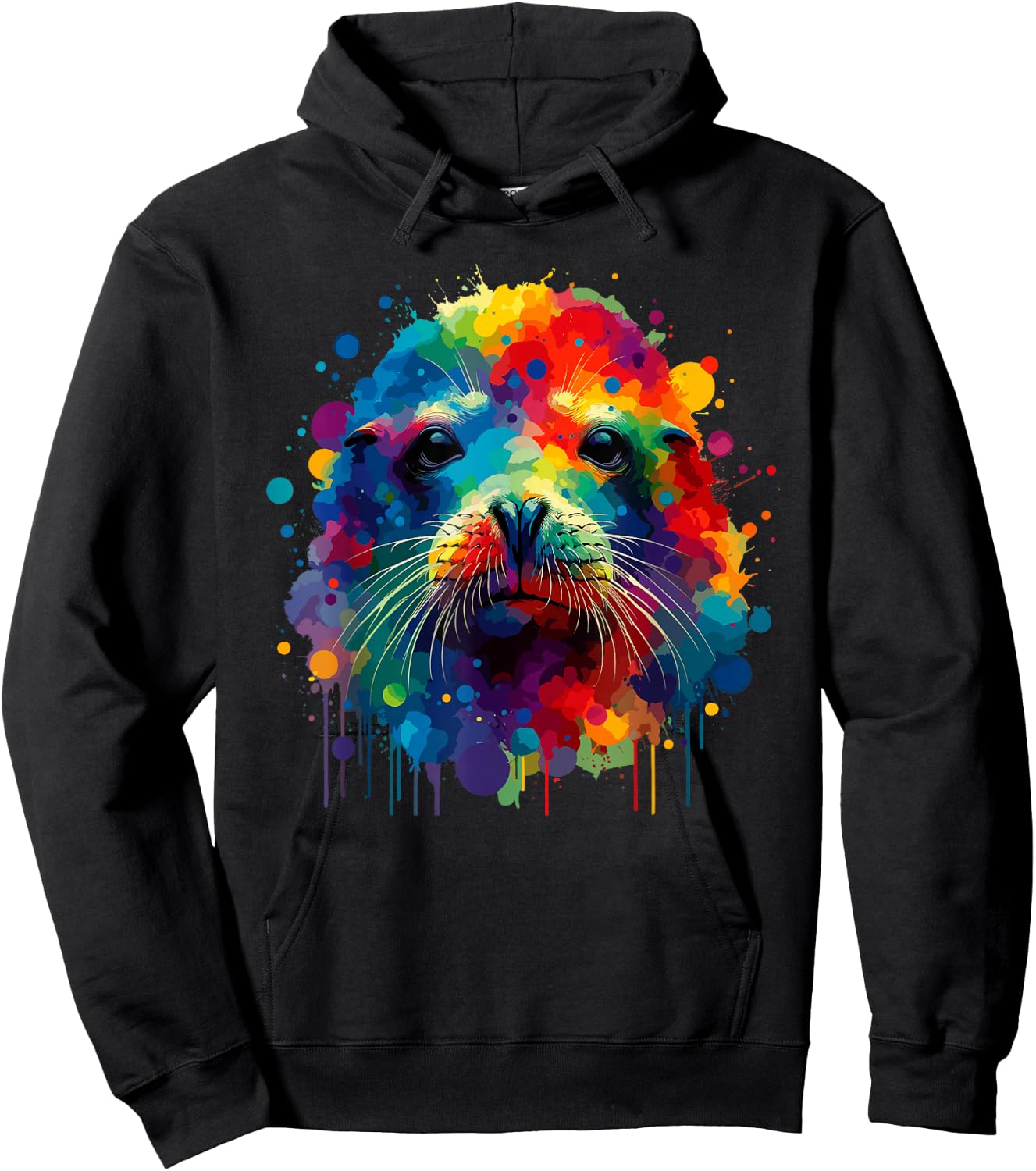 Colorful Splash Art Hawaiian Monk Seal Seals Hoodie - Hoodie | Black