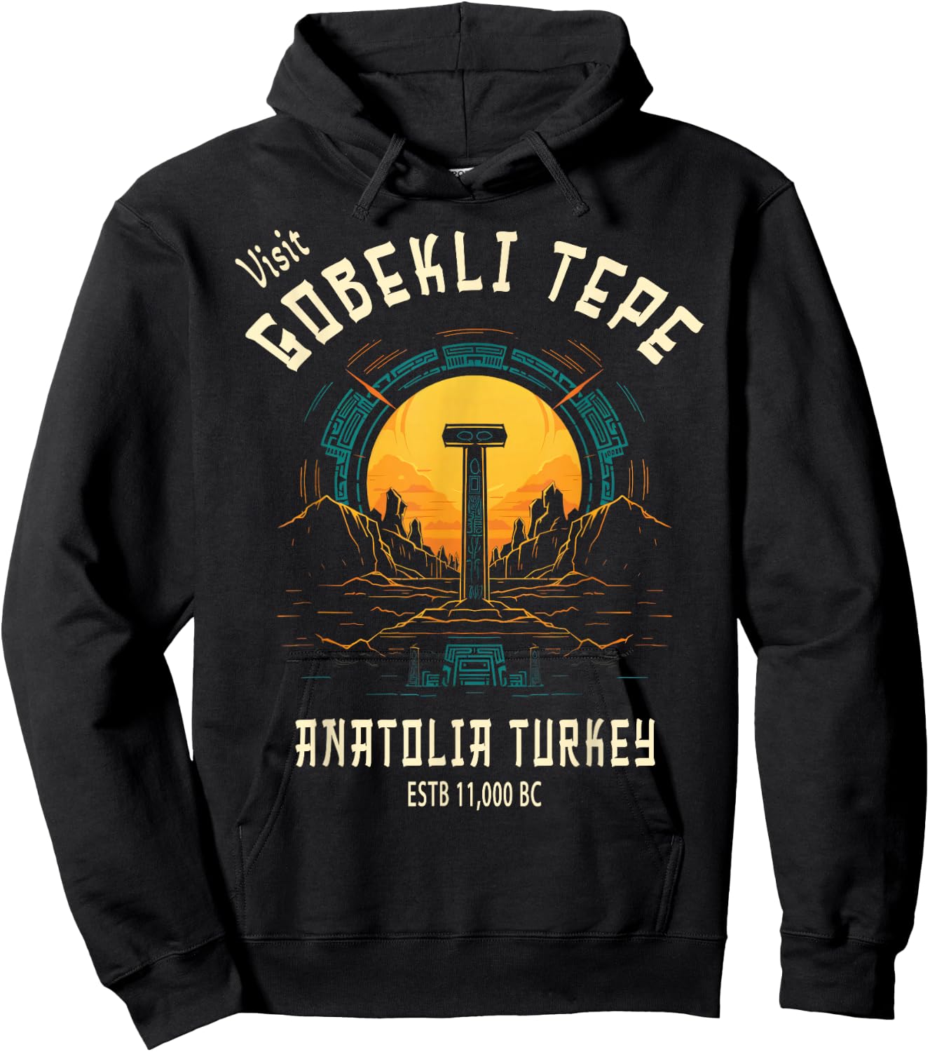 Gobekli Tepe Souvenirs and Memento Store Gobekli Tepe , -Adults, Black, Small, Short Sleeve Hoodie - Hoodie | Black