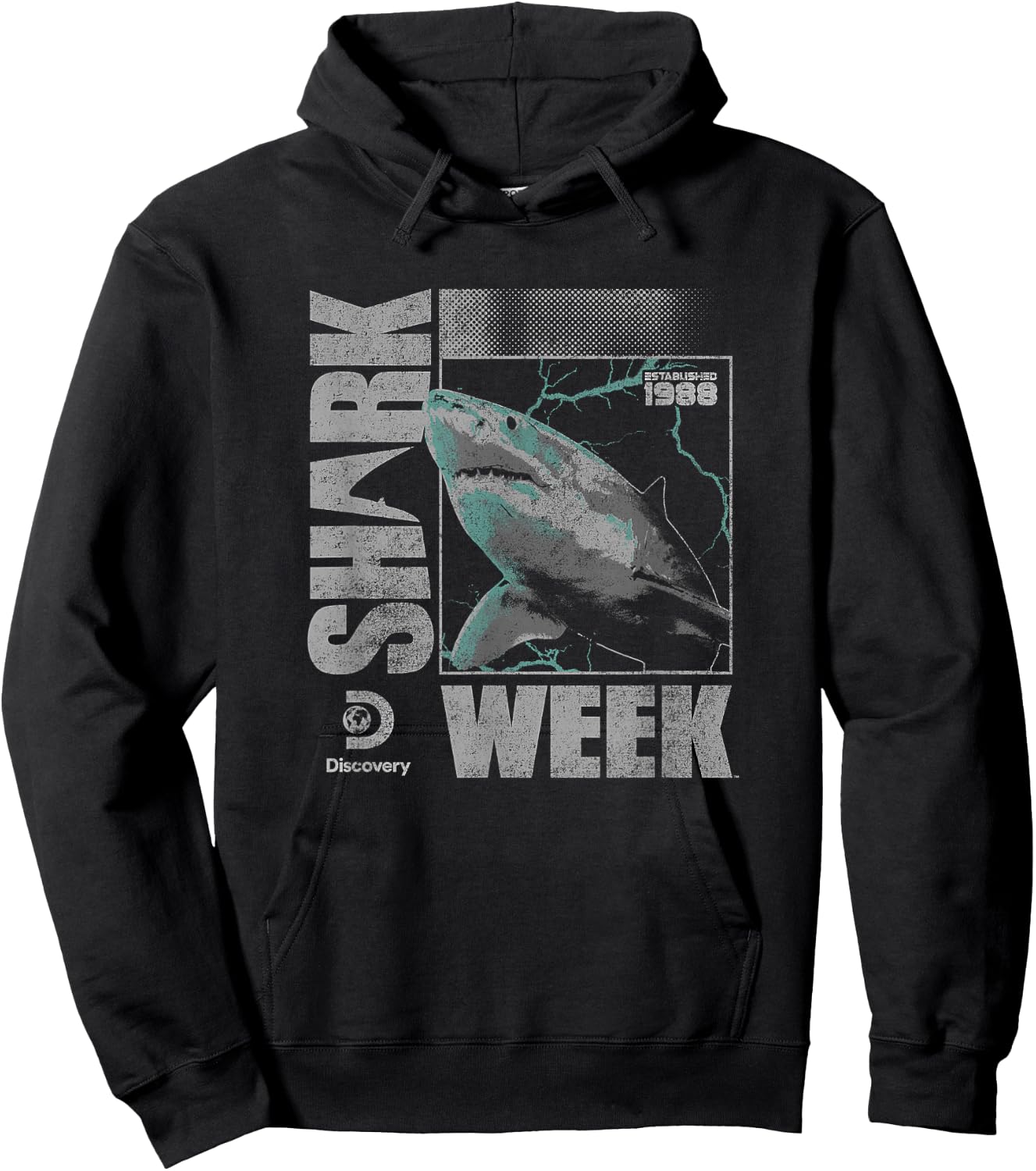 Shark Week Neon Lightning Glitch Great White Eighties Logo Hoodie - Hoodie | Black