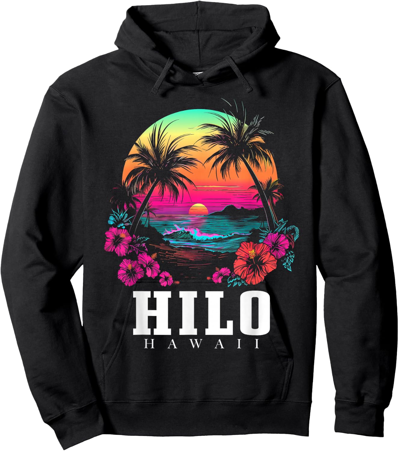 Hilo Hawaii Hawaiian Hibiscus Flowers Surfer Souvenir Hoodie - Hoodie | Black