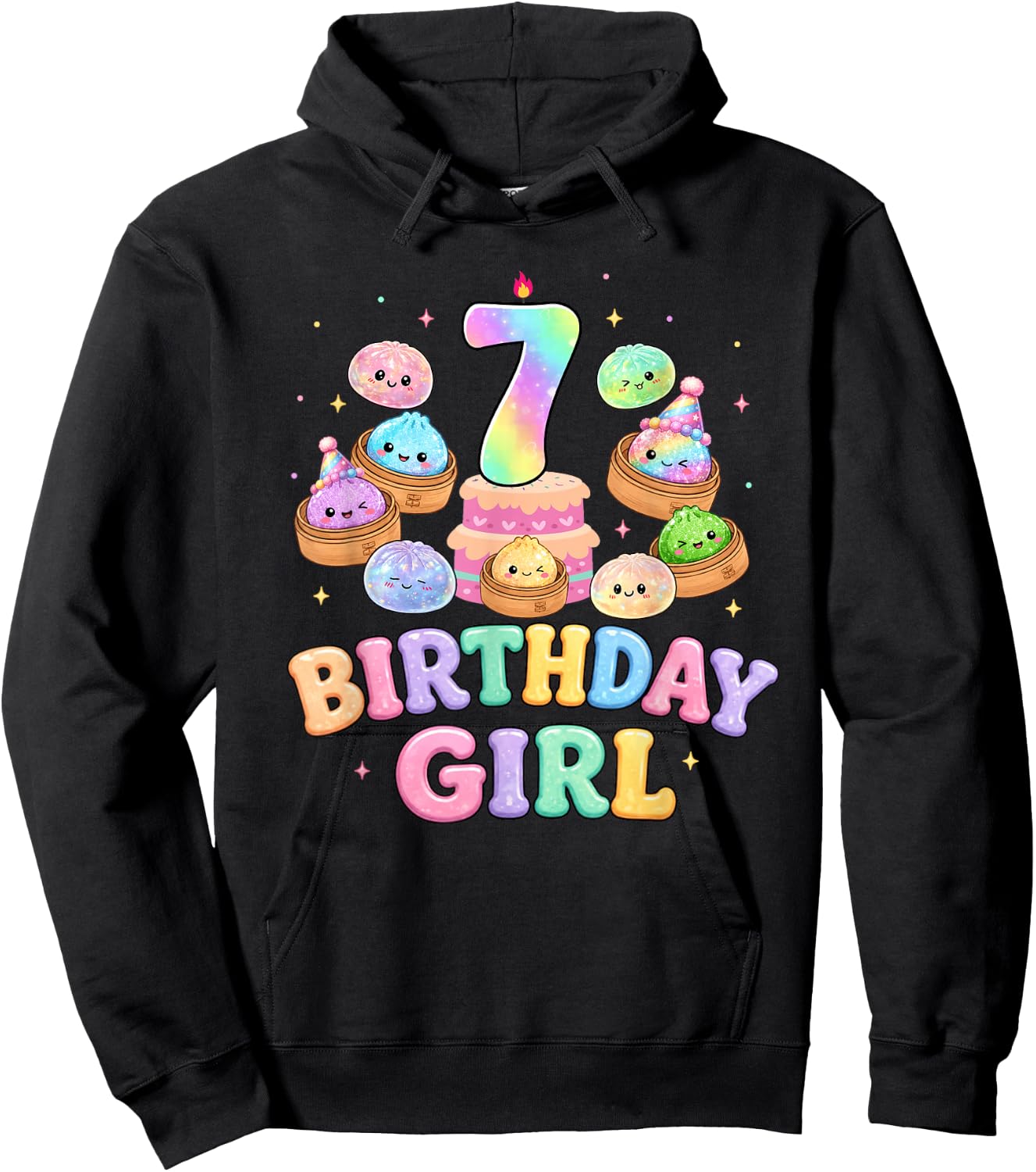 7th Birthday Girl Dumpling Shirt Cute Kawaii Dumpling Party Hoodie - Hoodie | Black