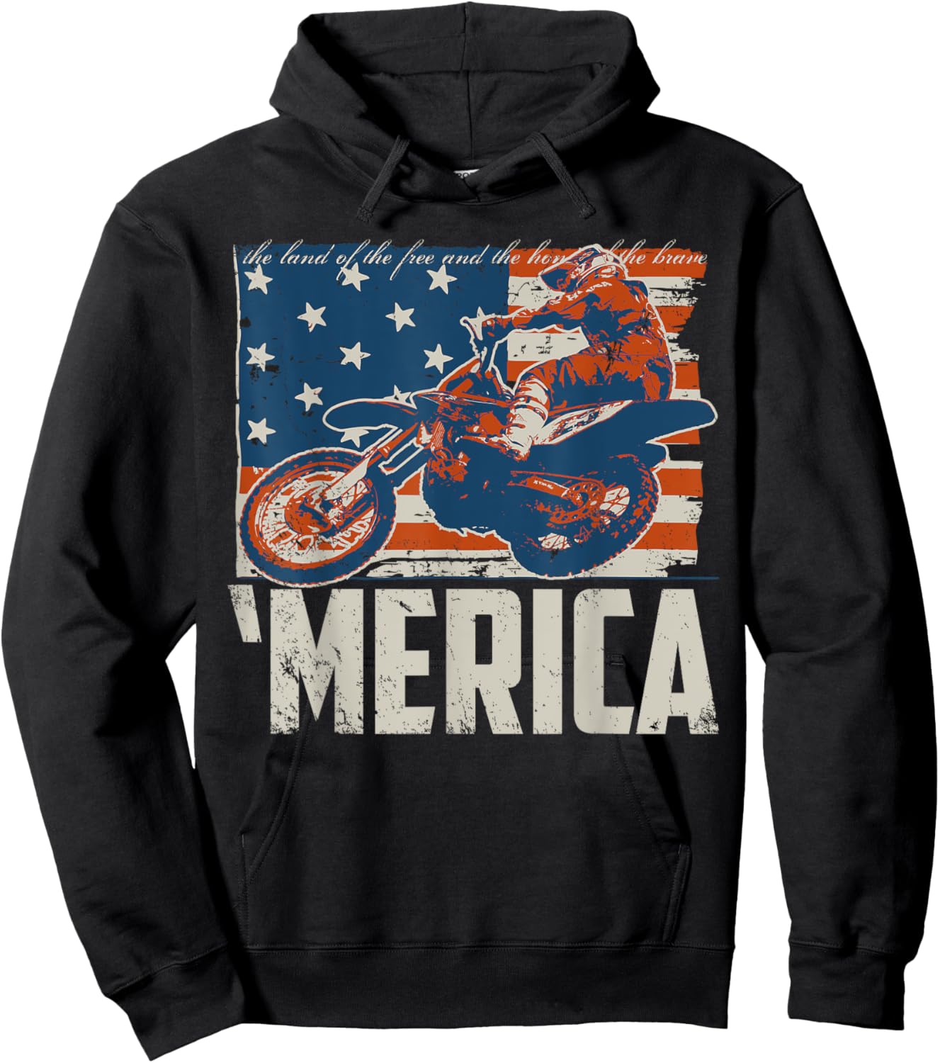 Motocross racer dirt bike 'Merica American Flag Men Hoodie - Hoodie | Black