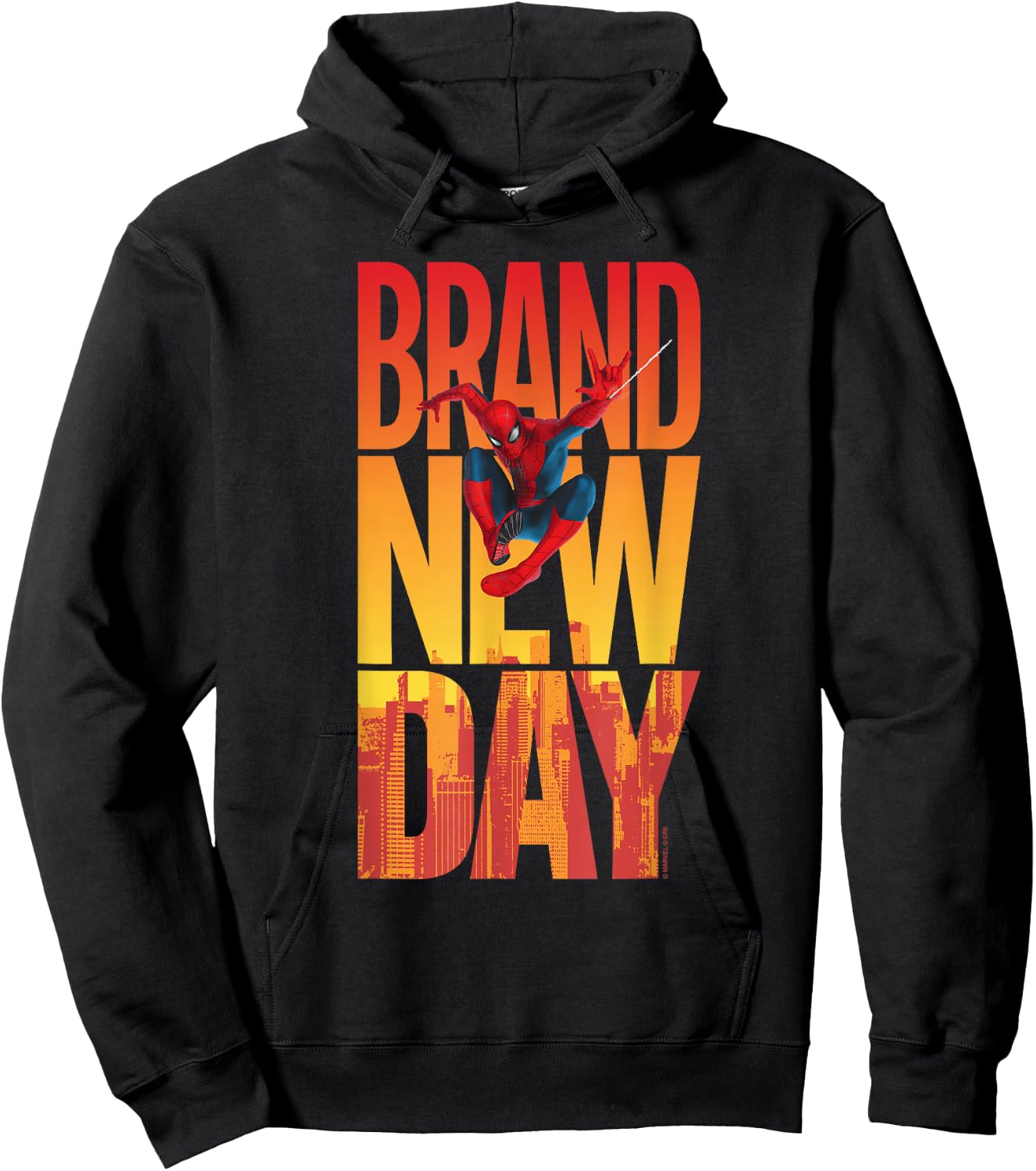 Marvel Spider-Man: New Day Spidey Sunset Text Stack Hoodie - Hoodie | Black