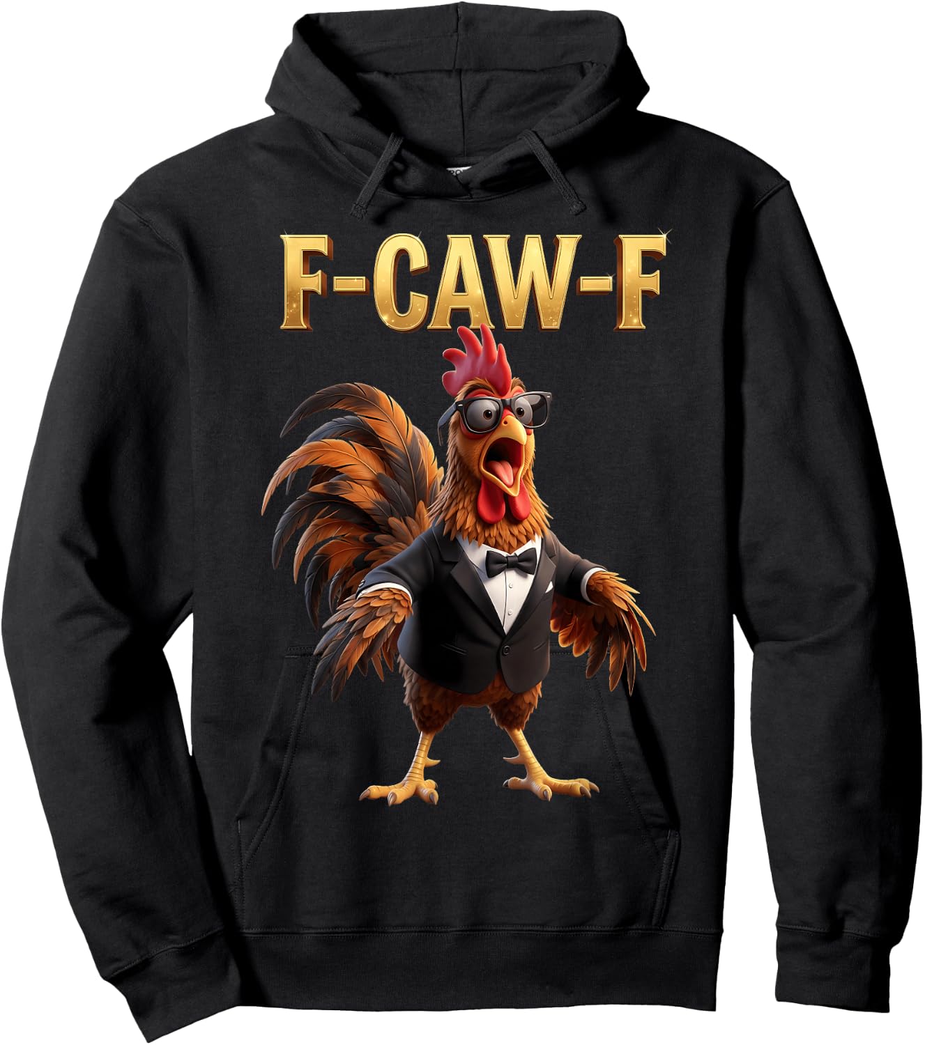 F Caw F Chicken Humor Fcawf Fawk Funny Rooster Meme Hoodie - Hoodie | Black