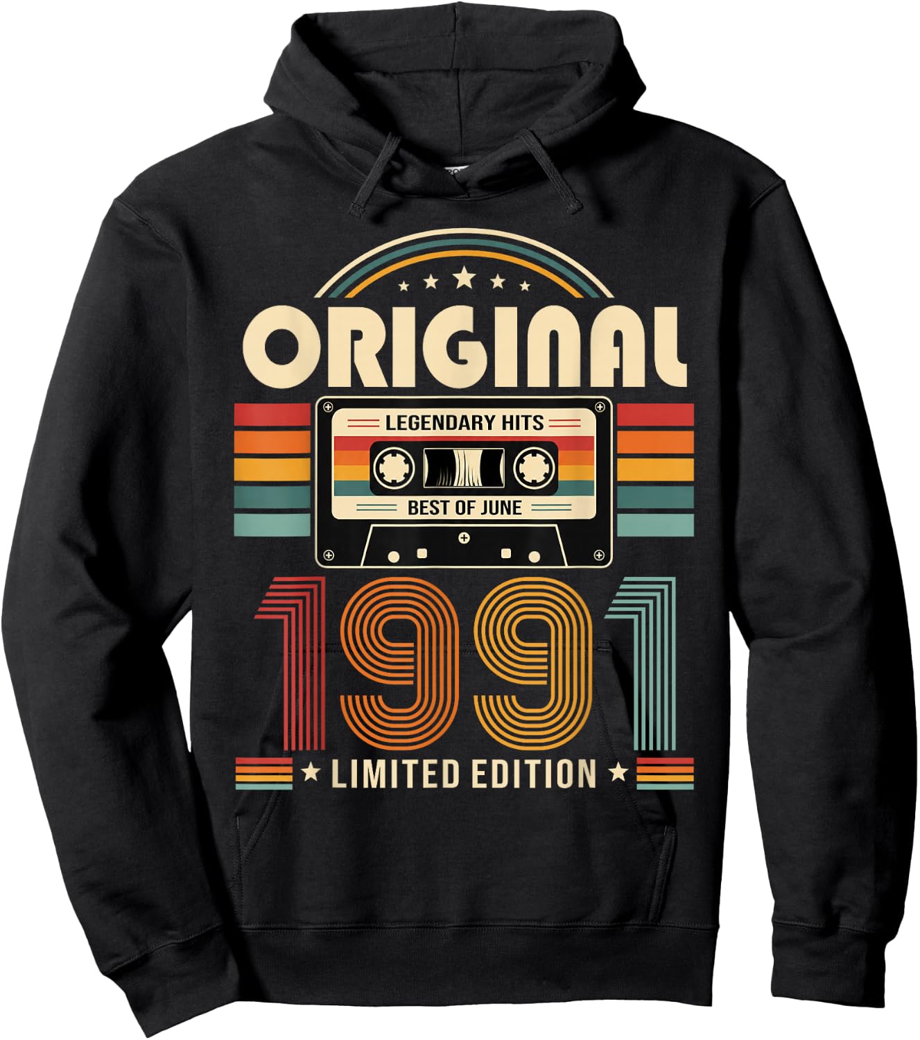 35e Anniversaire Cadeau Homme Juin 1991 Cassette Hoodie - Hoodie | Black