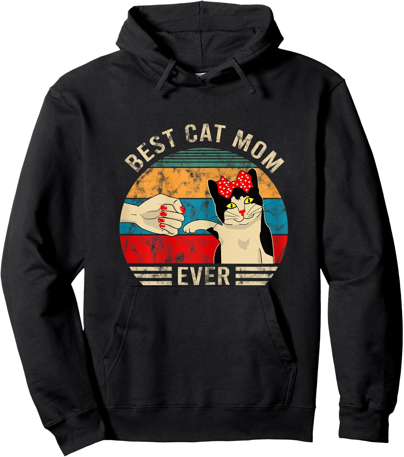 Vintage Best Cat Mom Ever Bump Graphic Hoodie - Hoodie | Black