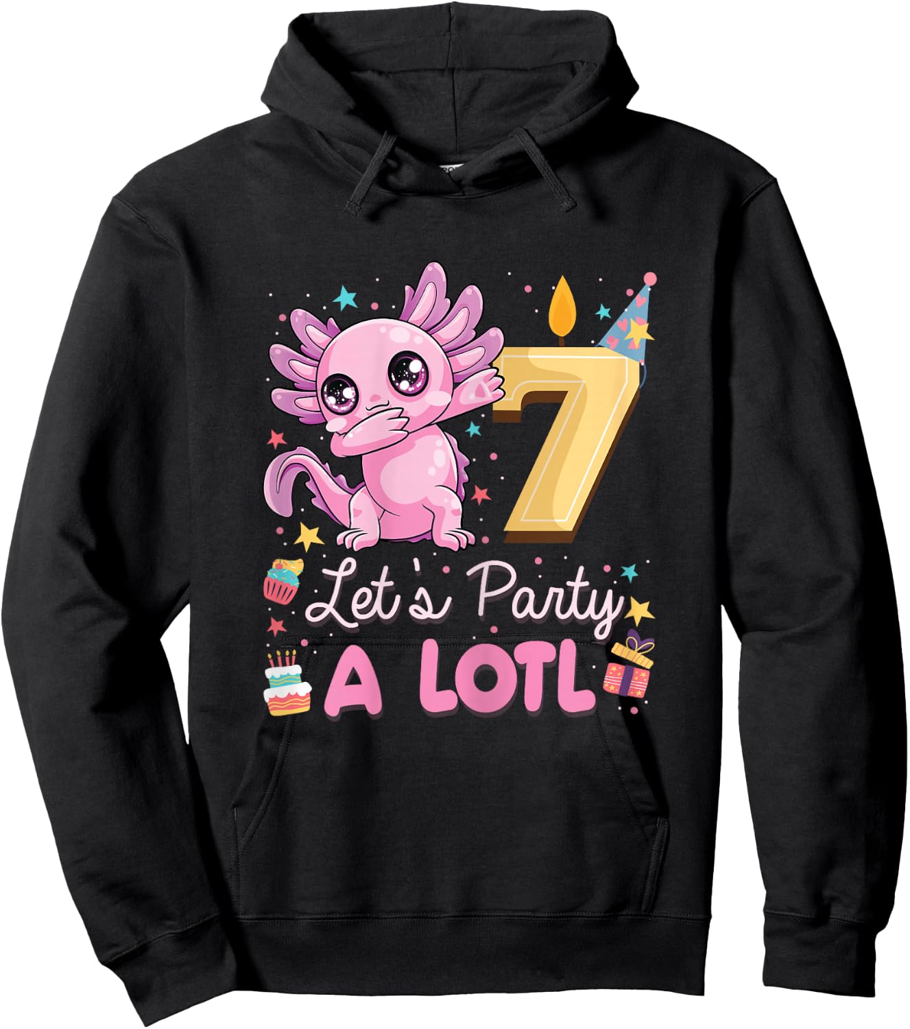 I'm 7 Let's Party A Lotl 7th Birthday Cute Axolotl Lovers Hoodie - Hoodie | Black