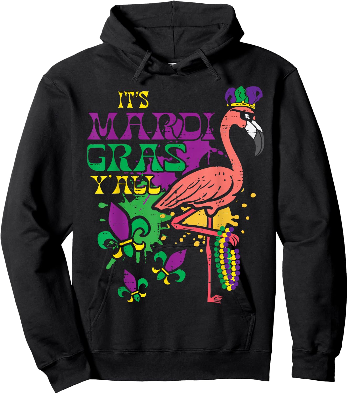 Its Mardi Gras Yall Flamingo Outfit Men Women Children Hoodie - Hoodie | Black