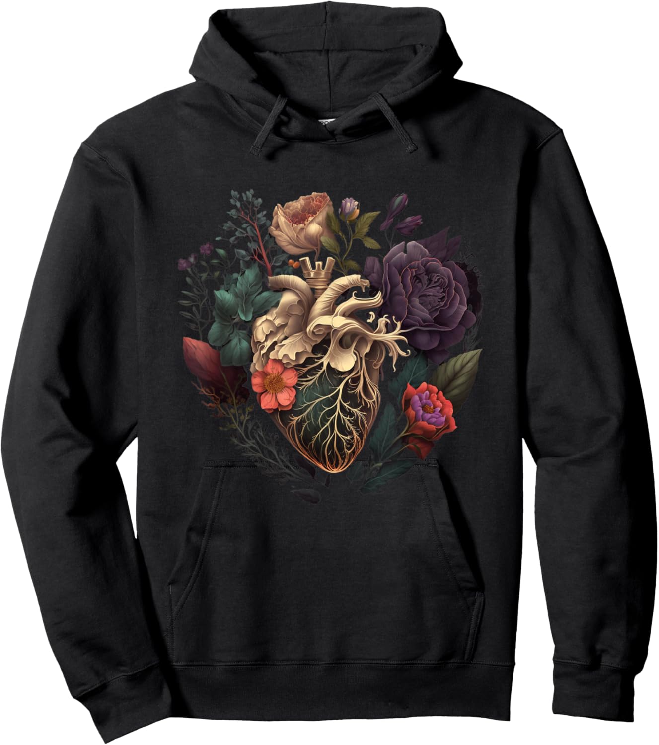Anatomisches Herz und Blumen For Your Love , black Hoodie - Hoodie | Black