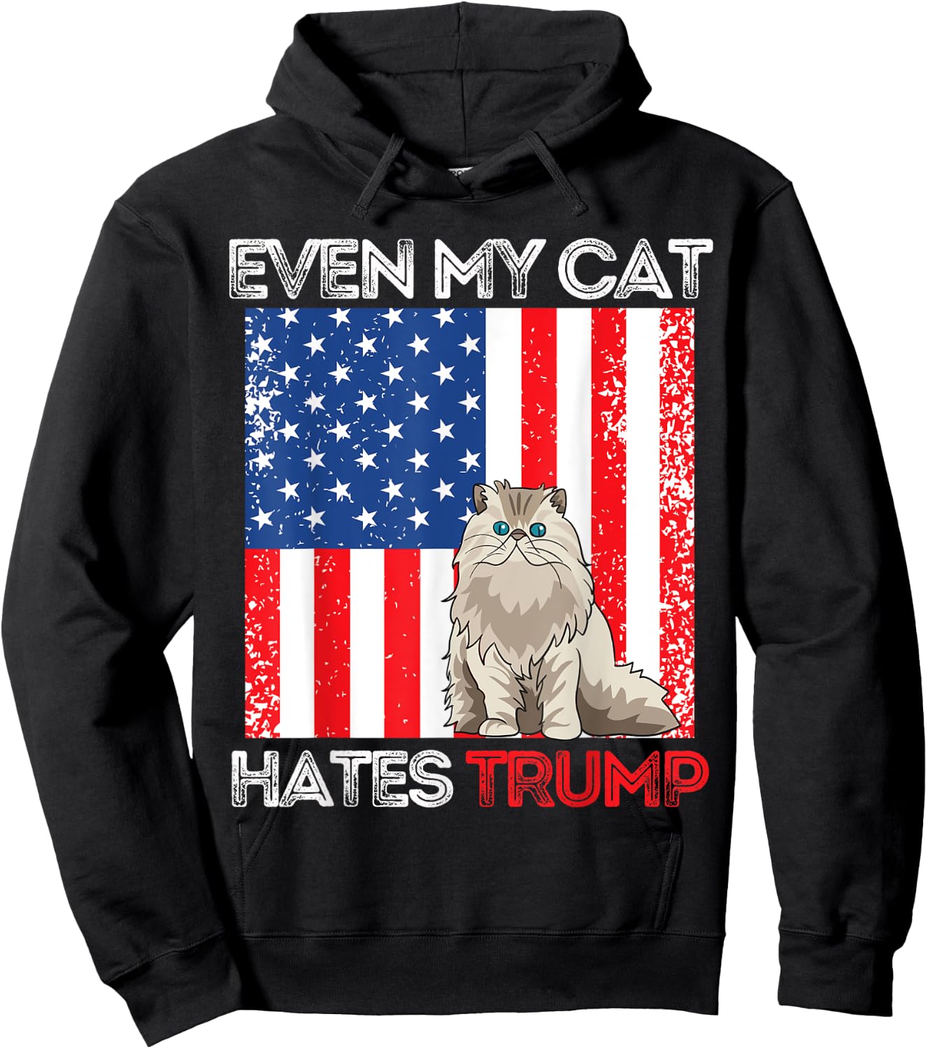 Even My Cat Hates Trump Against Trump American Flag Retro Hoodie - Hoodie | Black