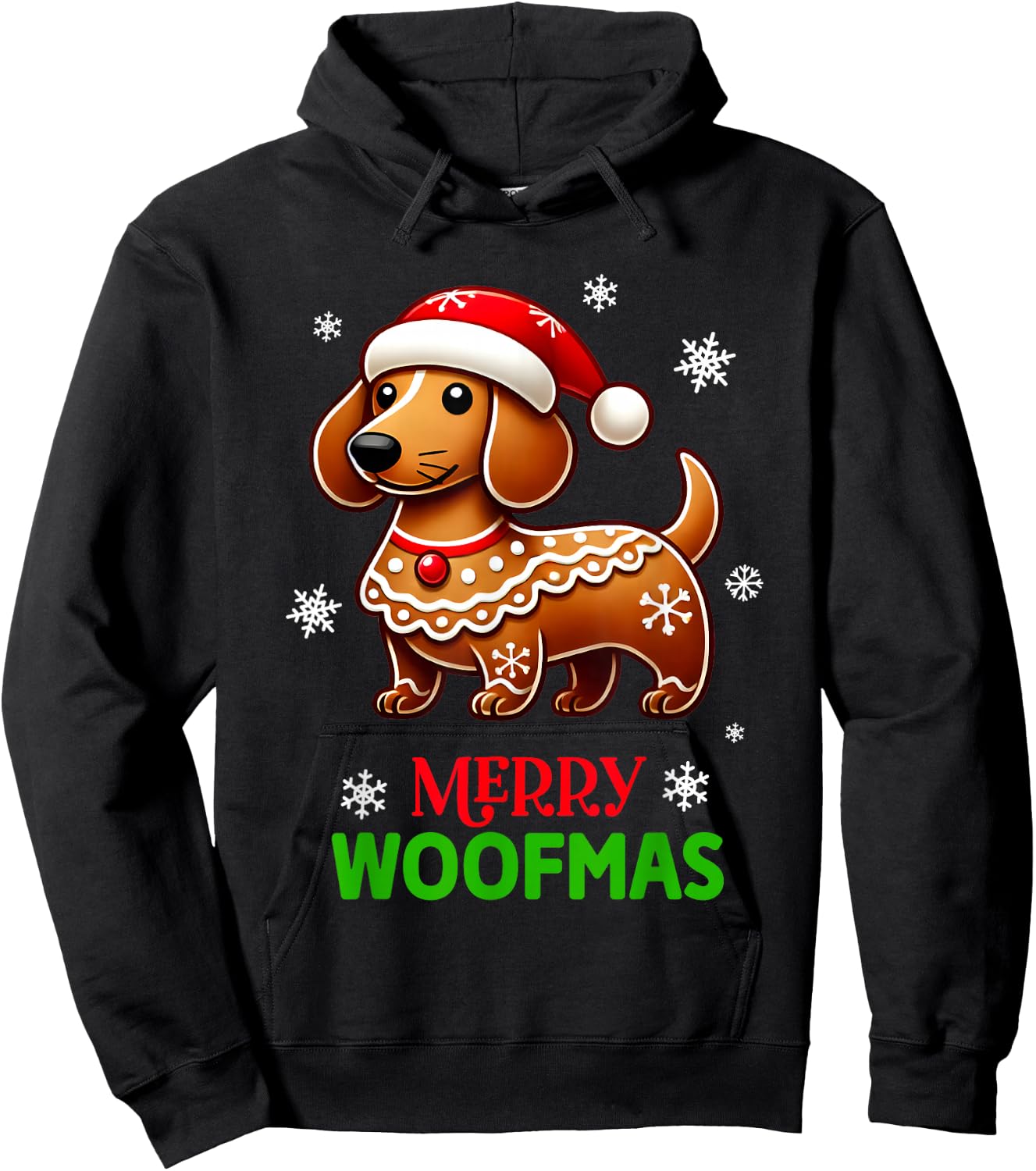 Gingerbread Weiner Dog Merry Woofmas Dachshund Christmas Hoodie - Hoodie | Black