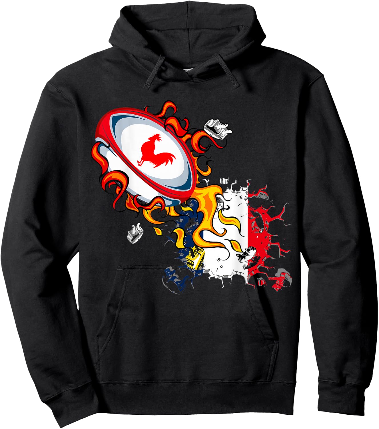 Rugby Shirt Player Child Man Flag Rooster Men Women , Black, S Hoodie - Hoodie | Black