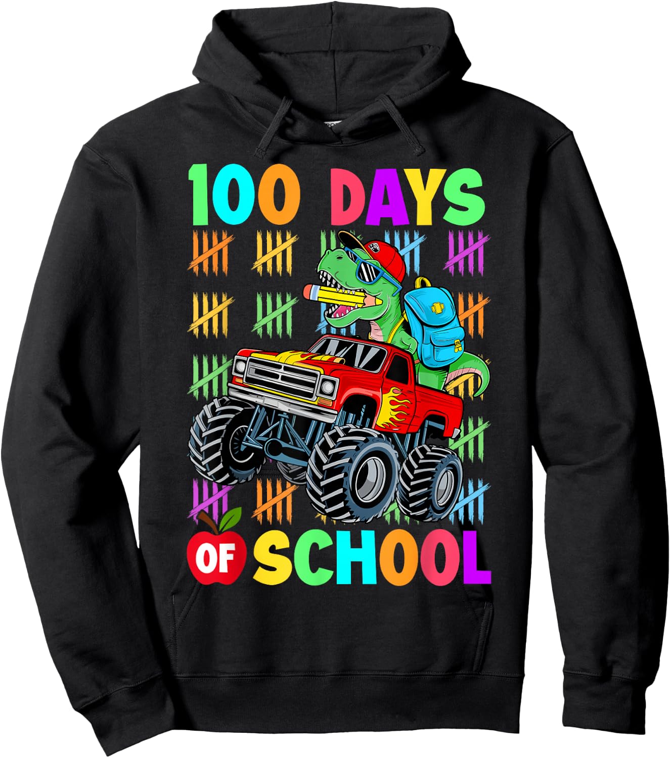 100 Days Of School Dinosaur 100 Days Smarter 100th Day Kids Hoodie - Hoodie | Black
