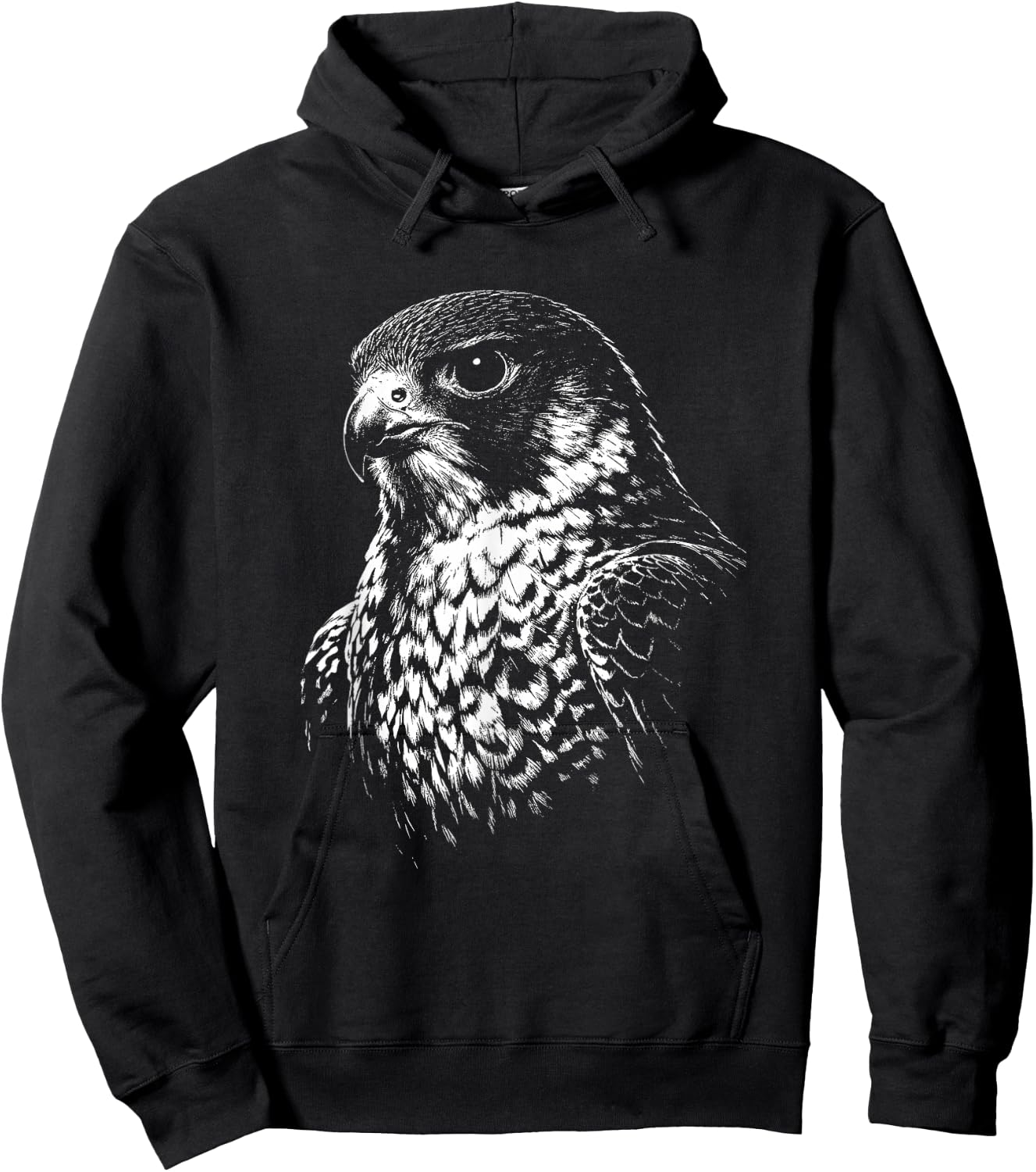 Falcon Portrait Black and White Animal Lover Hoodie - Hoodie | Black