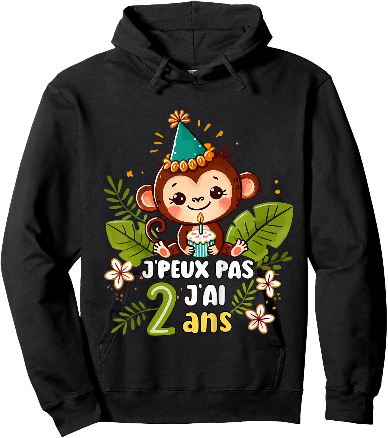 Child Je Peux Pas J'ai 2 Years Birthday Jungle Monkey Boy Green , Green, 2 Hoodie - Hoodie | Black