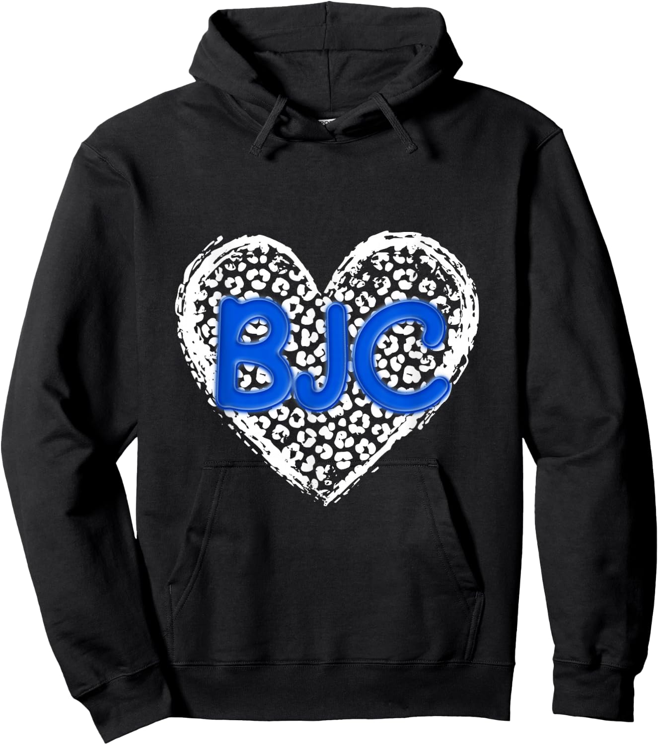 BJC Blue Initials Leopard Cheetah Heart Trendy Hoodie - Hoodie | Black
