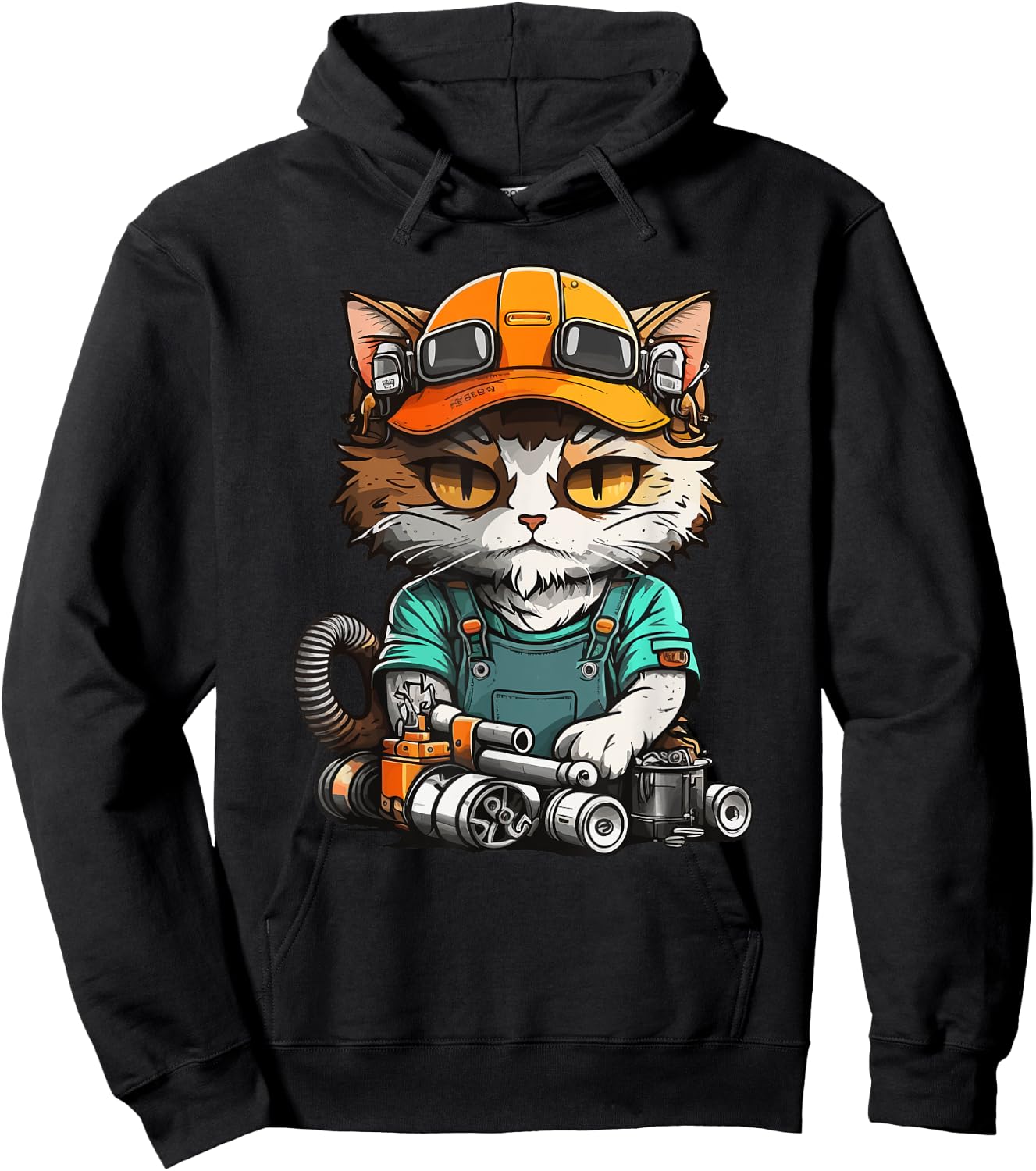Manga Mechanic Cat - Repair Fun with Cat Flair Hoodie - Hoodie | Black