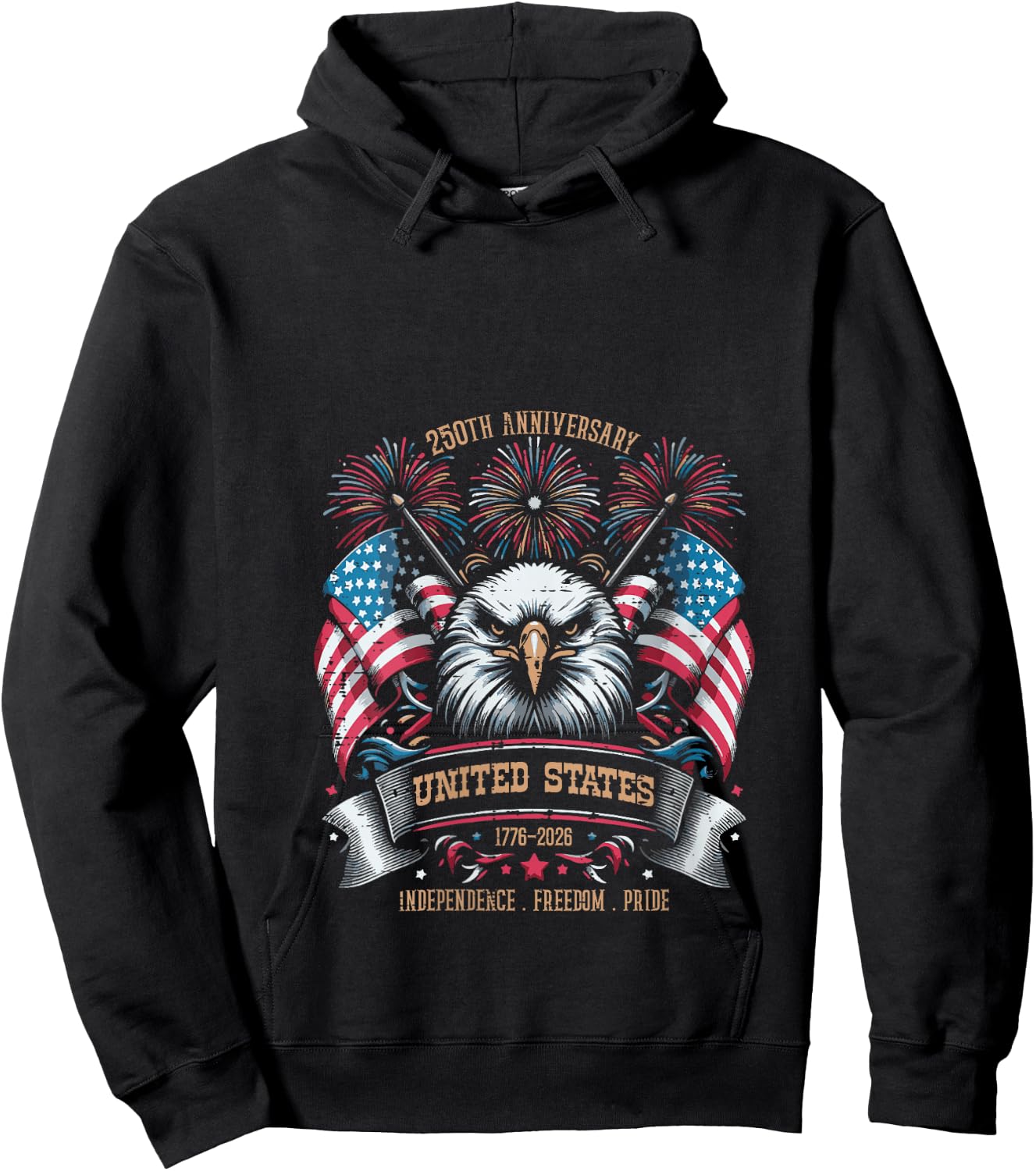 Women's 250th Anniversary United States Eagle 250 Years Men Women V-Neck Hoodie - Hoodie | Black