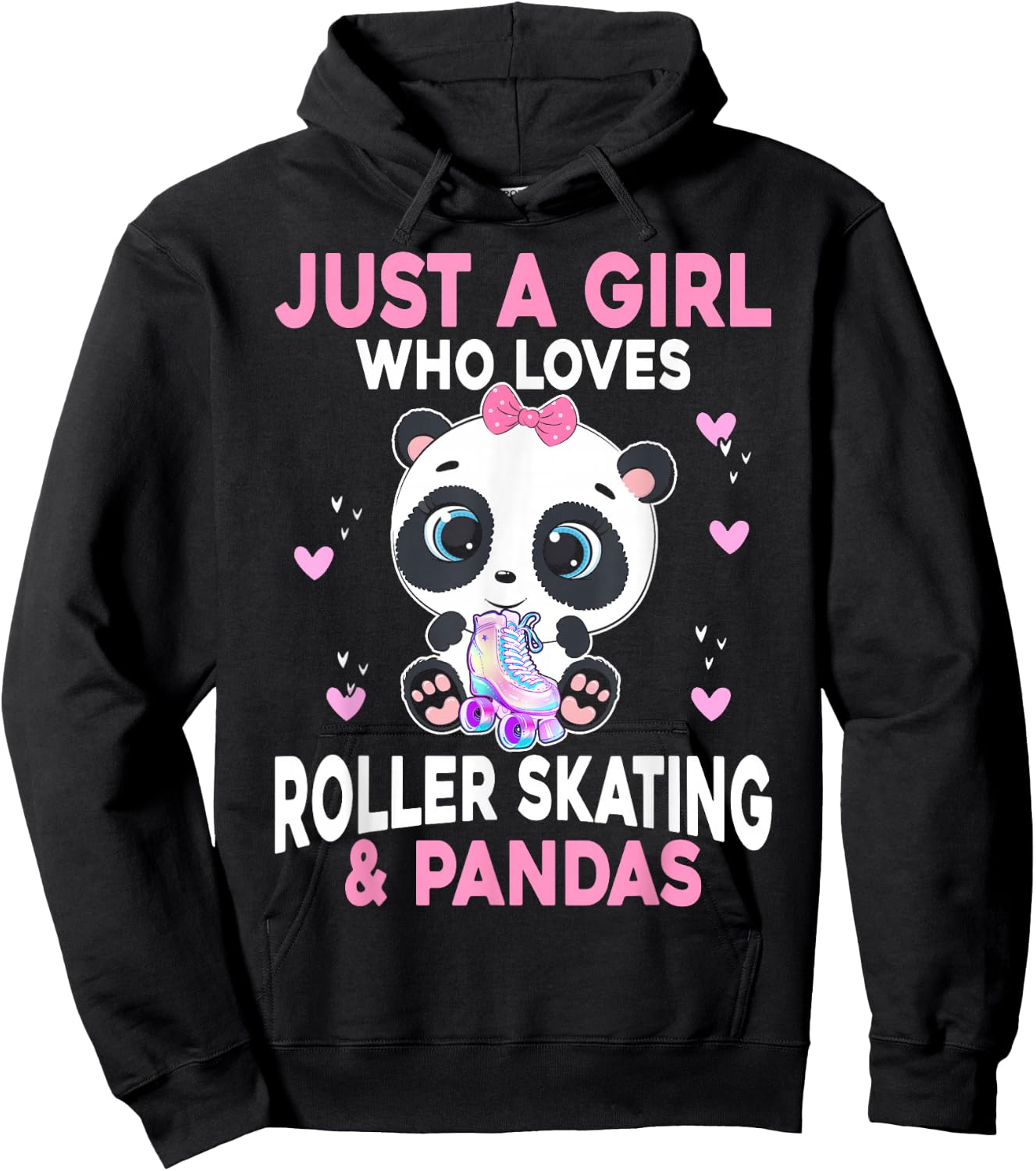 Girl Loves Roller Skating & Pandas Roller Skate Hoodie - Hoodie | Black