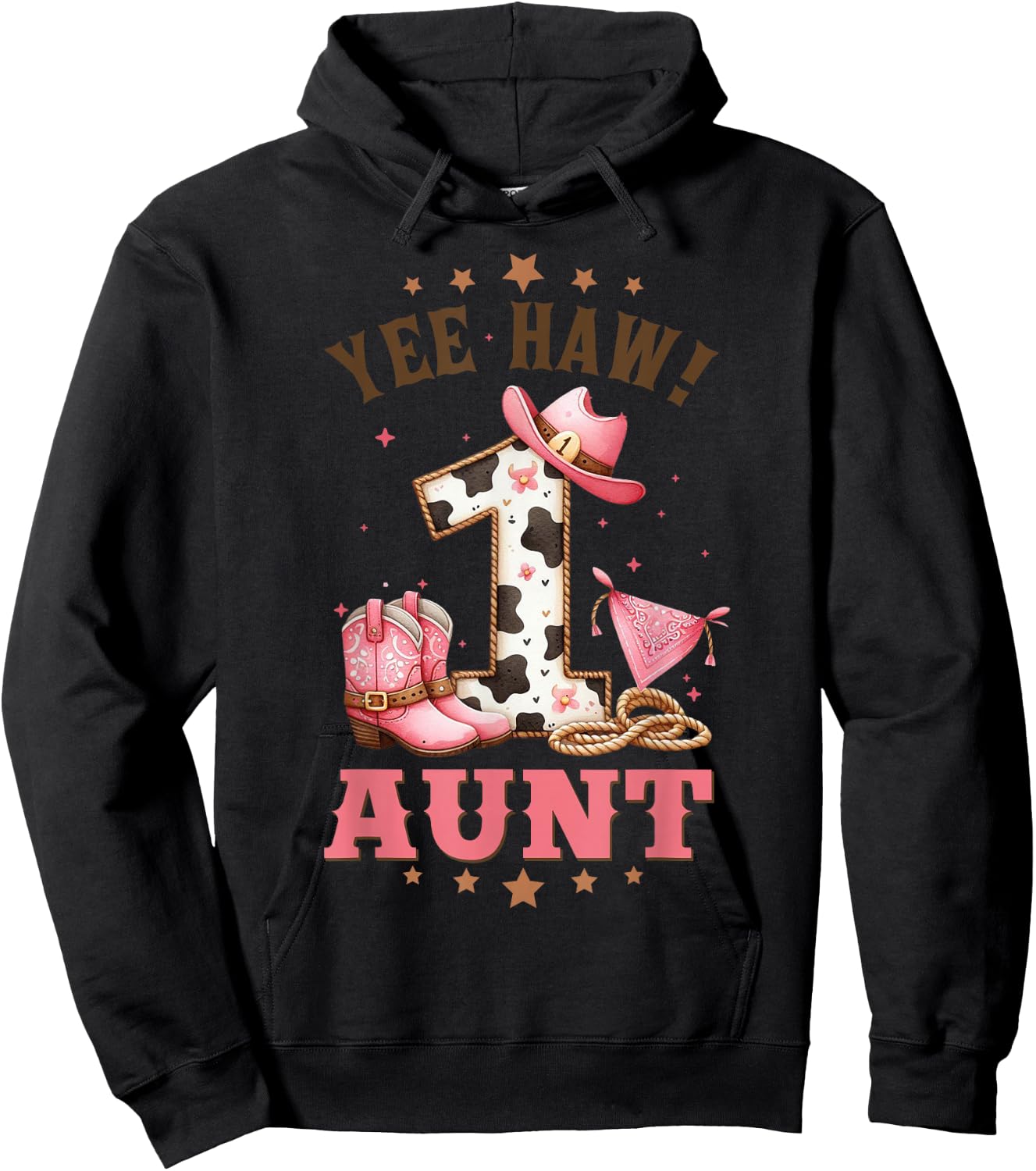 Aunt Of The Birthday Cow Girl Rodeo Cowgirl 1st Birthday Hoodie - Hoodie | Black