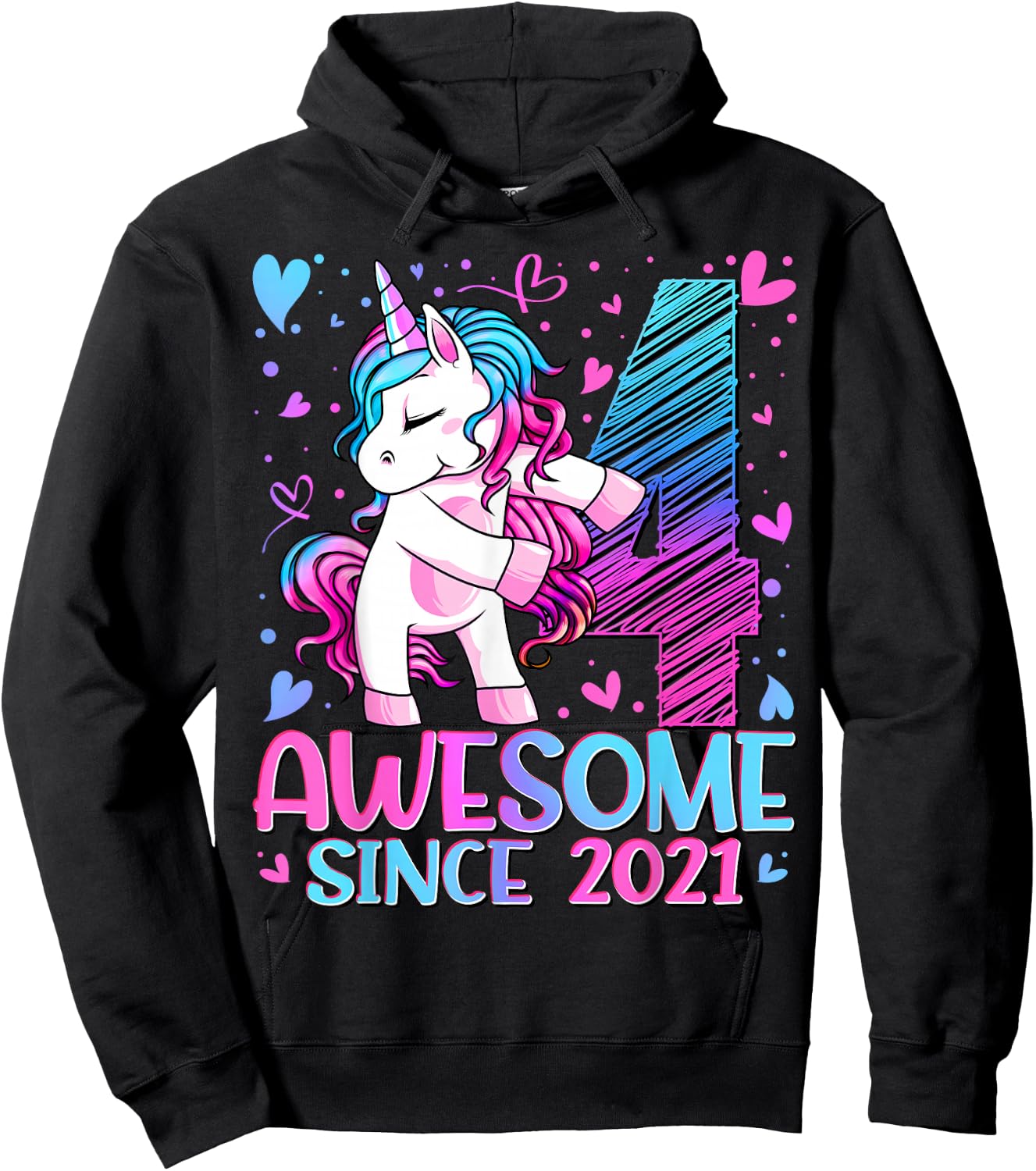 4 Year Old Unicorn Gifts For Girls 4th Birthday Girl Party Hoodie - Hoodie | Black