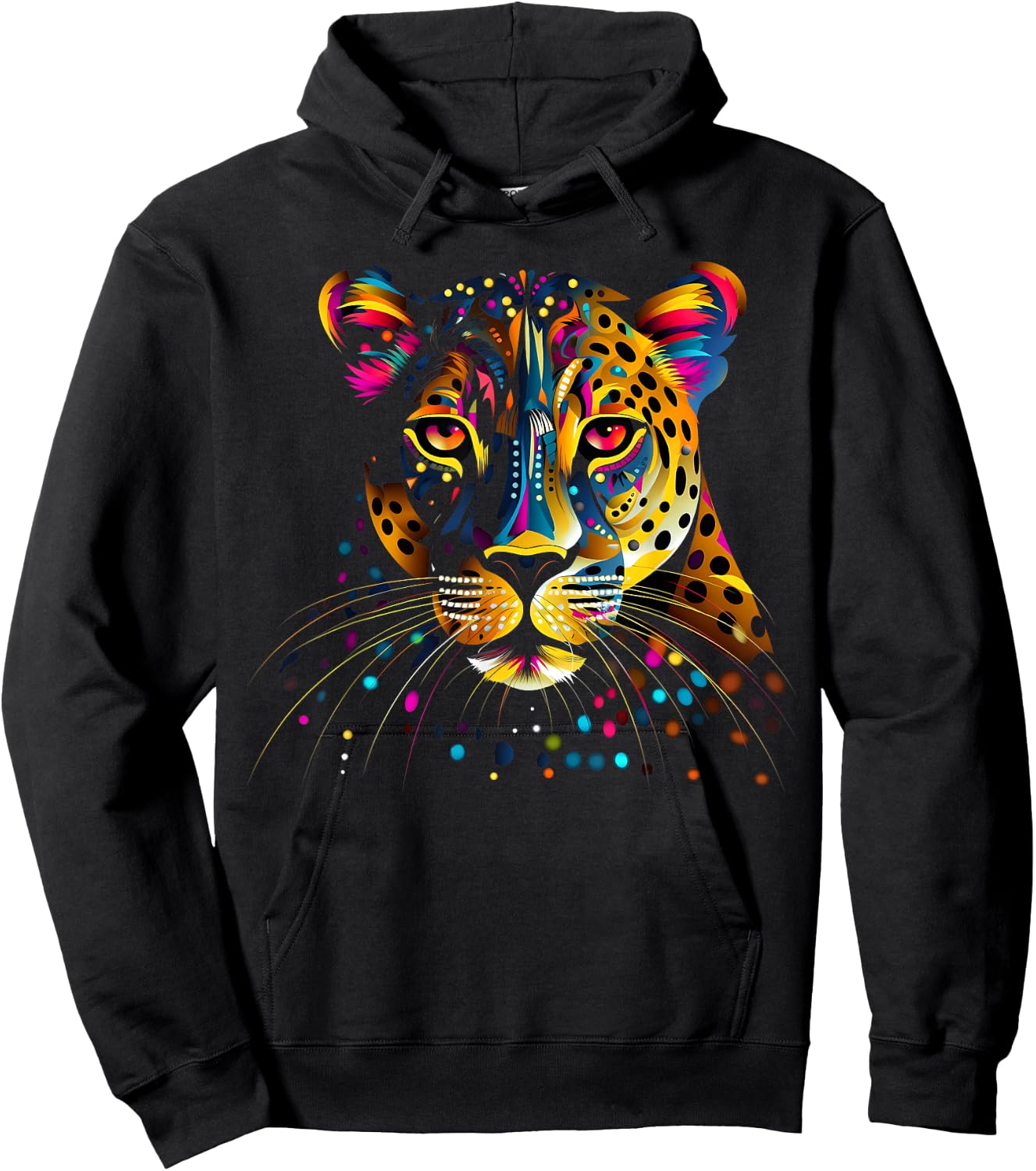 Colorful Leopard Face Jaguar Animal Big Cats Panther Black Hoodie - Hoodie | Black